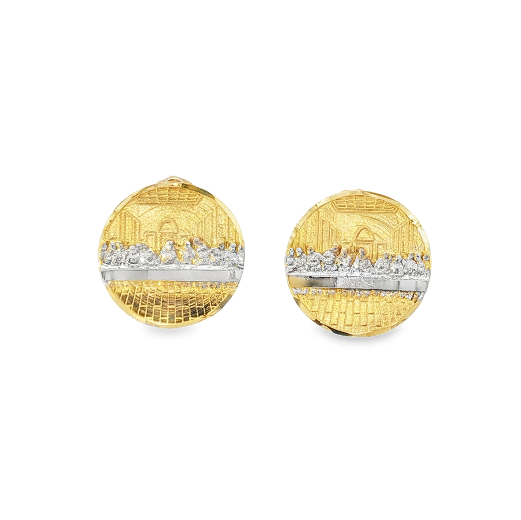 14k Last Supper Round Stud Earrings