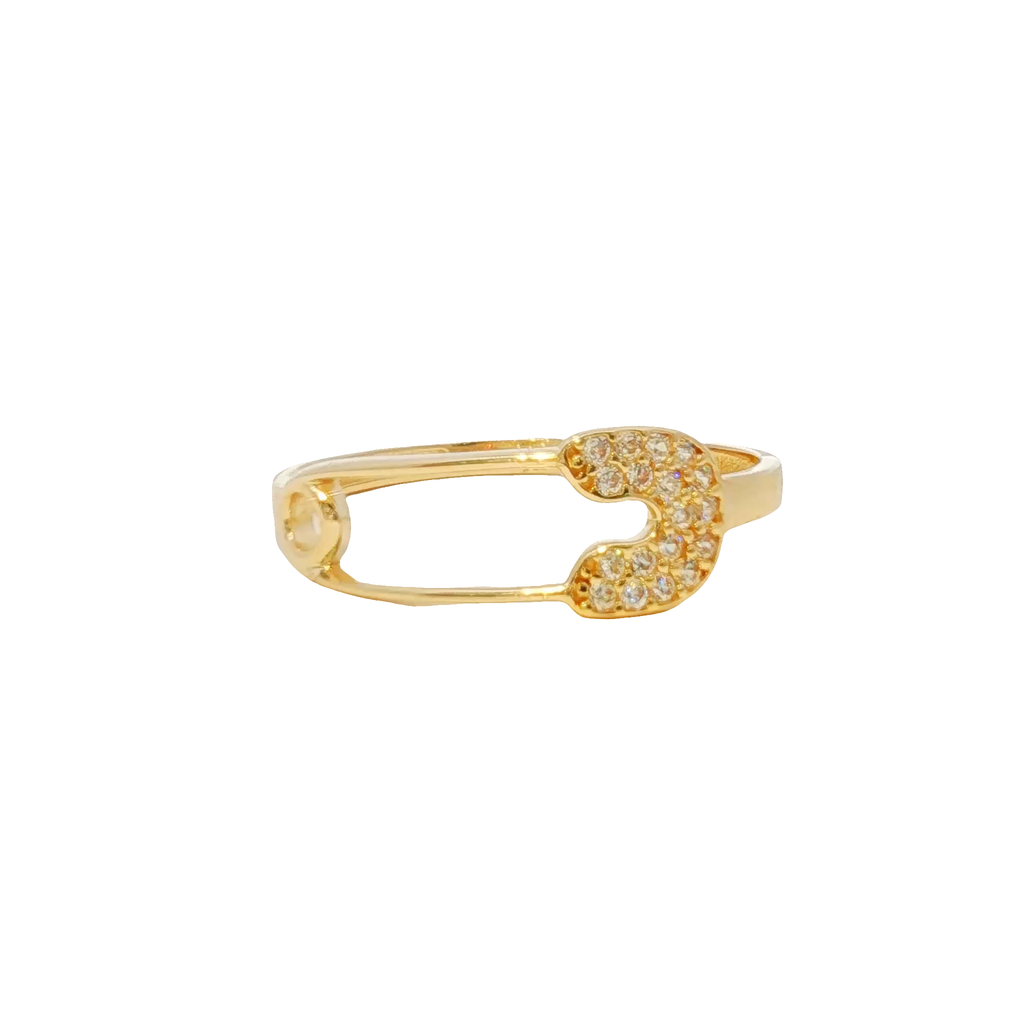 14K Safety Pin Ring with CZ's