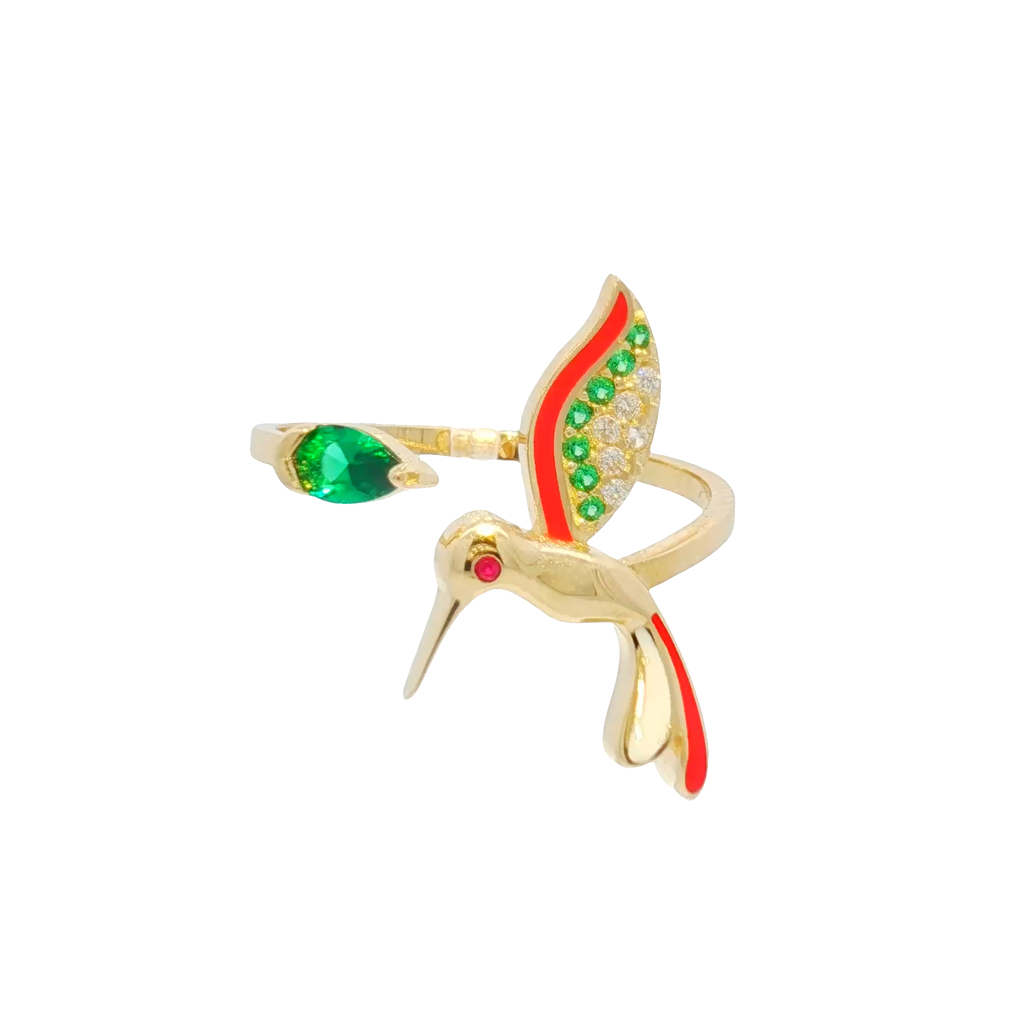 14K Hummingbird Ring with CZ's