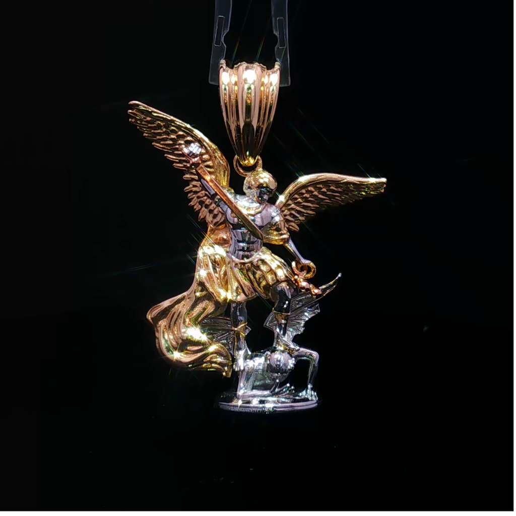 14K Two tone Gold St. Michael 3D Pendant