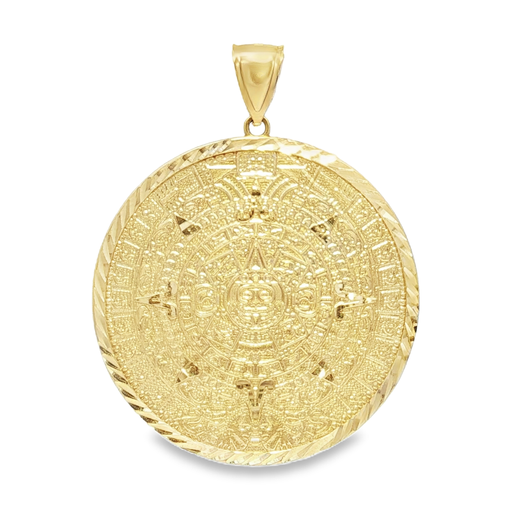 14k Aztec Calendar Medallion Pendant