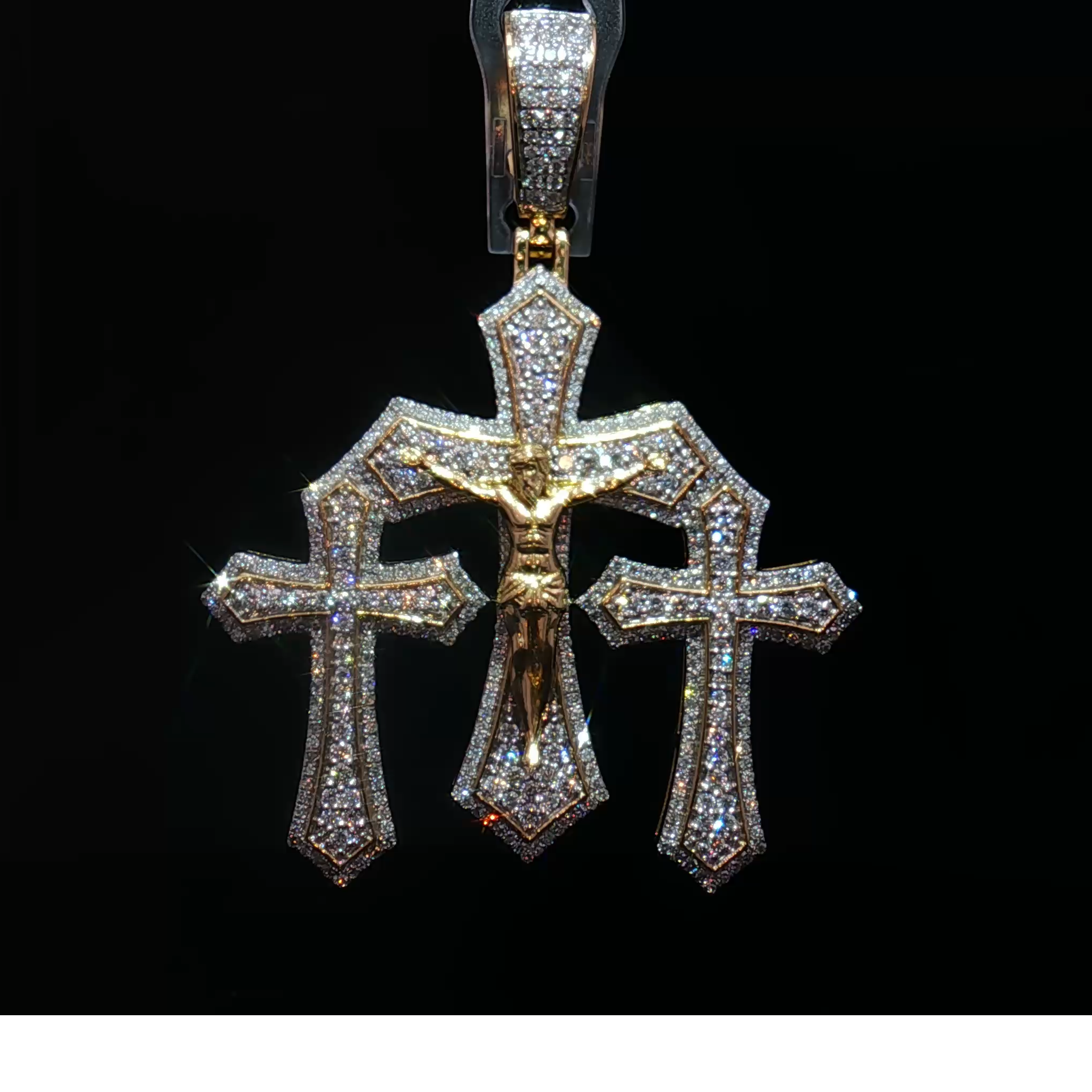 10K Diamond Triple Cross Pendant