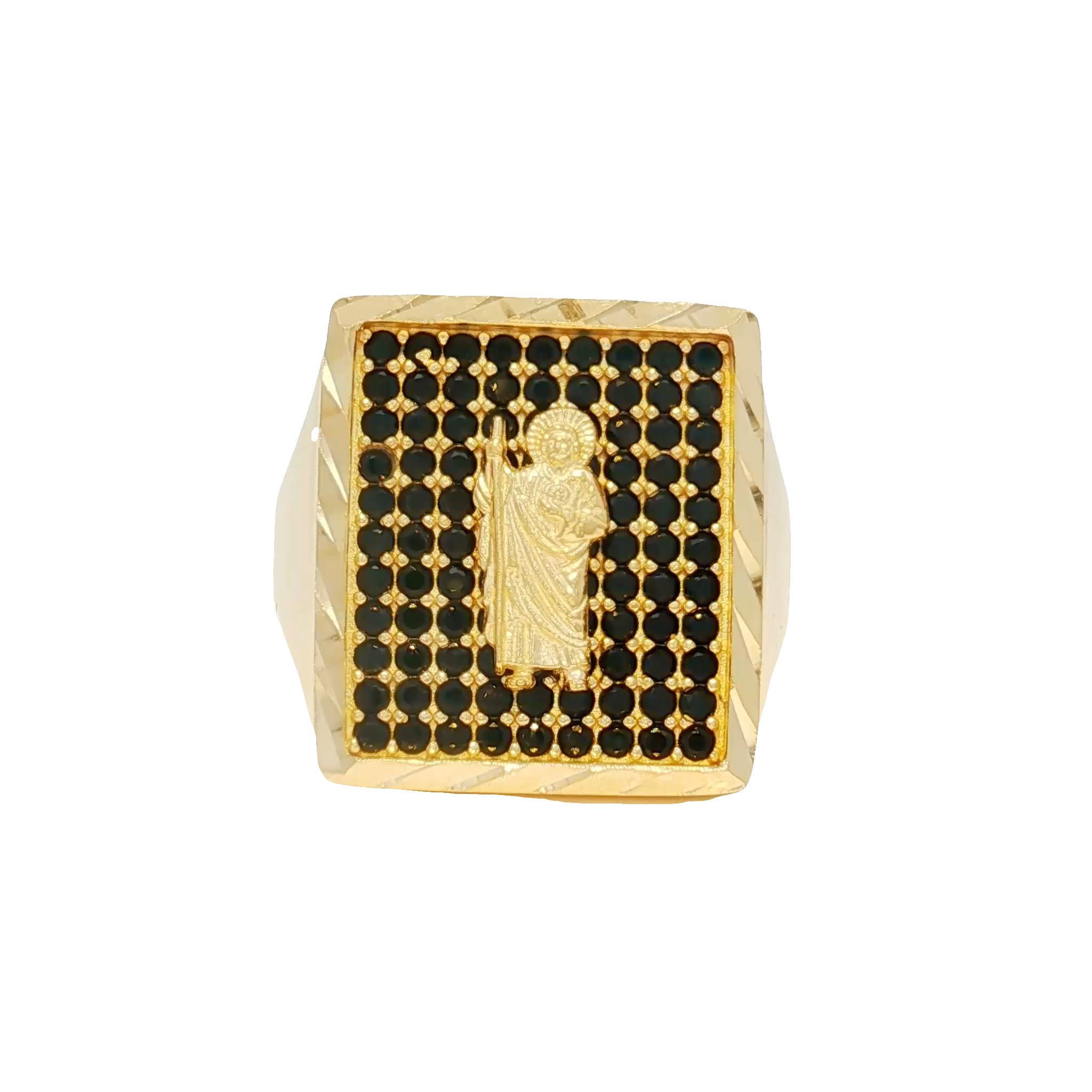 14K Yellow Gold San Judas Ring with Onyx