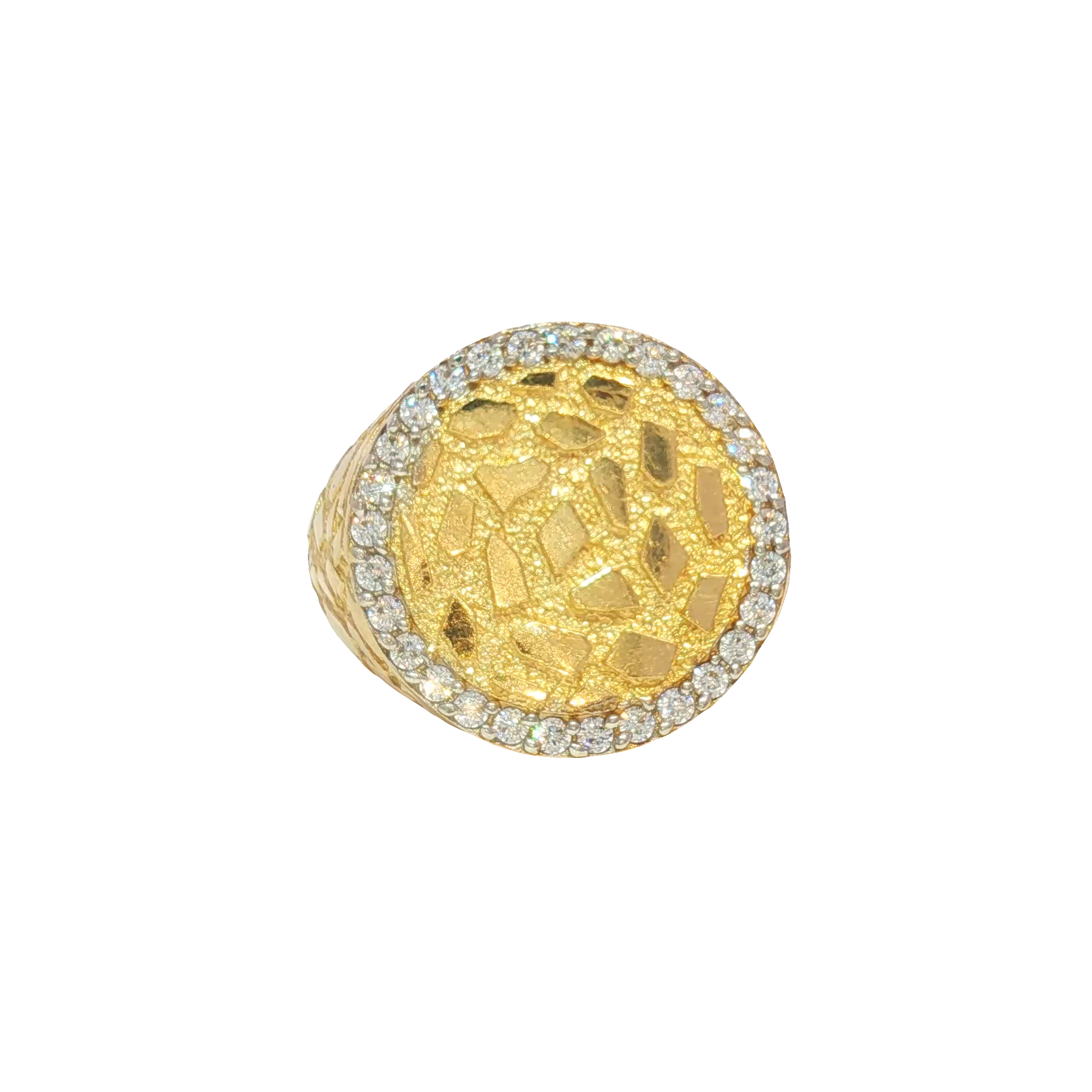 14K Round Nugget Ring with CZ