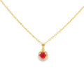 Yellow Gold Chain Necklace with Round Brilliant Red Cz Pendant