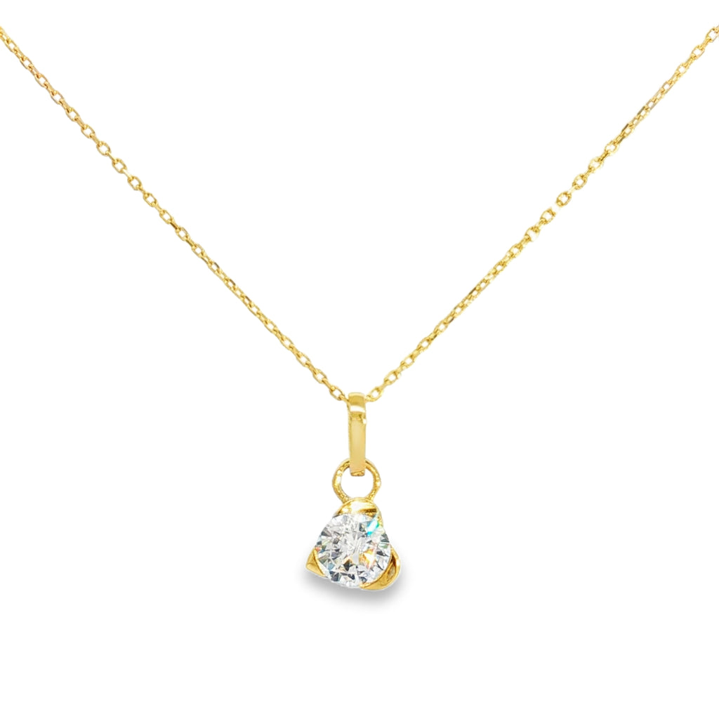 Yellow Gold Charm Necklace with Trillion Cut CZ