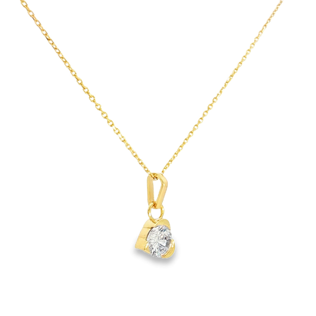 Yellow Gold Charm Necklace with Trillion Cut CZ