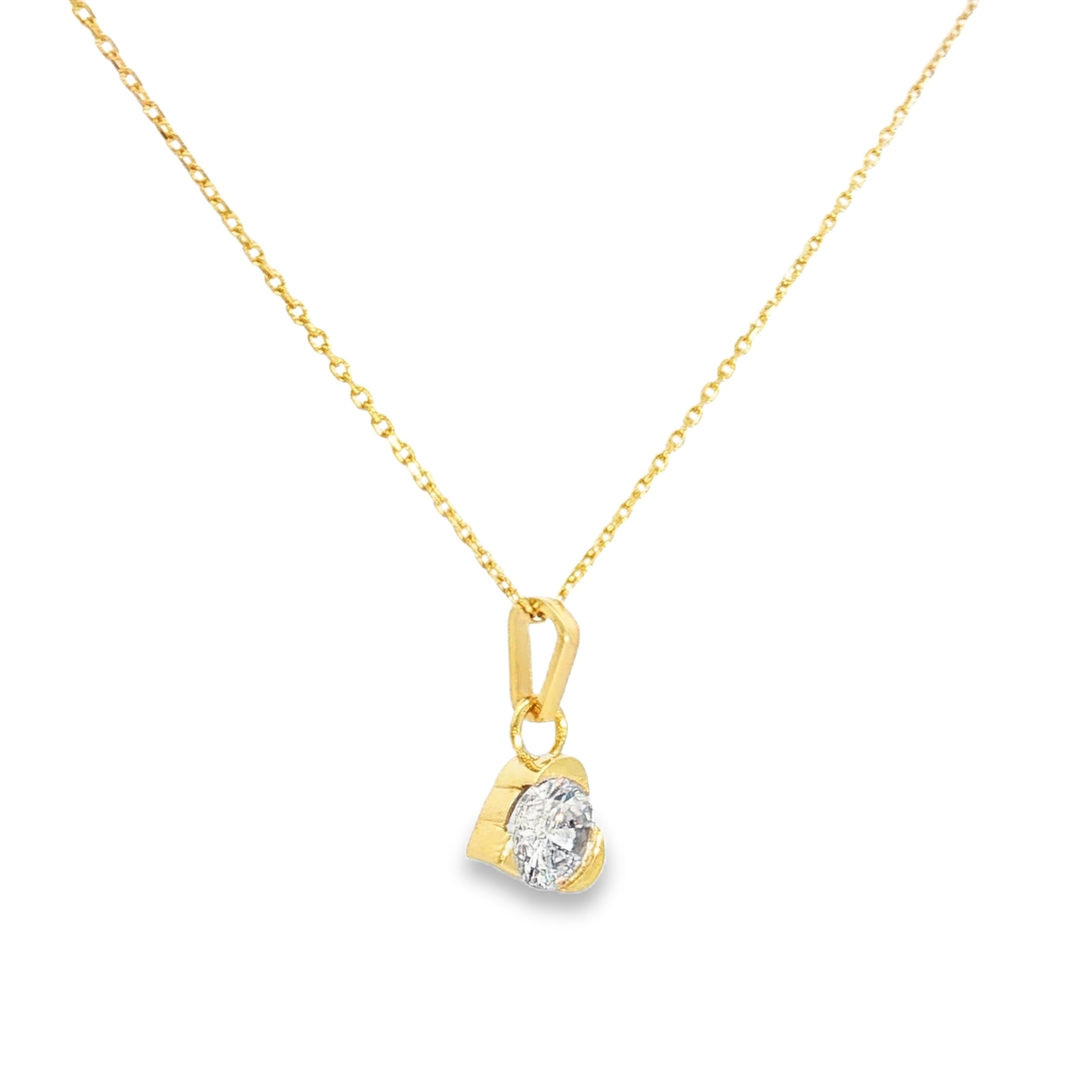 Yellow Gold Charm Necklace with Trillion Cut CZ