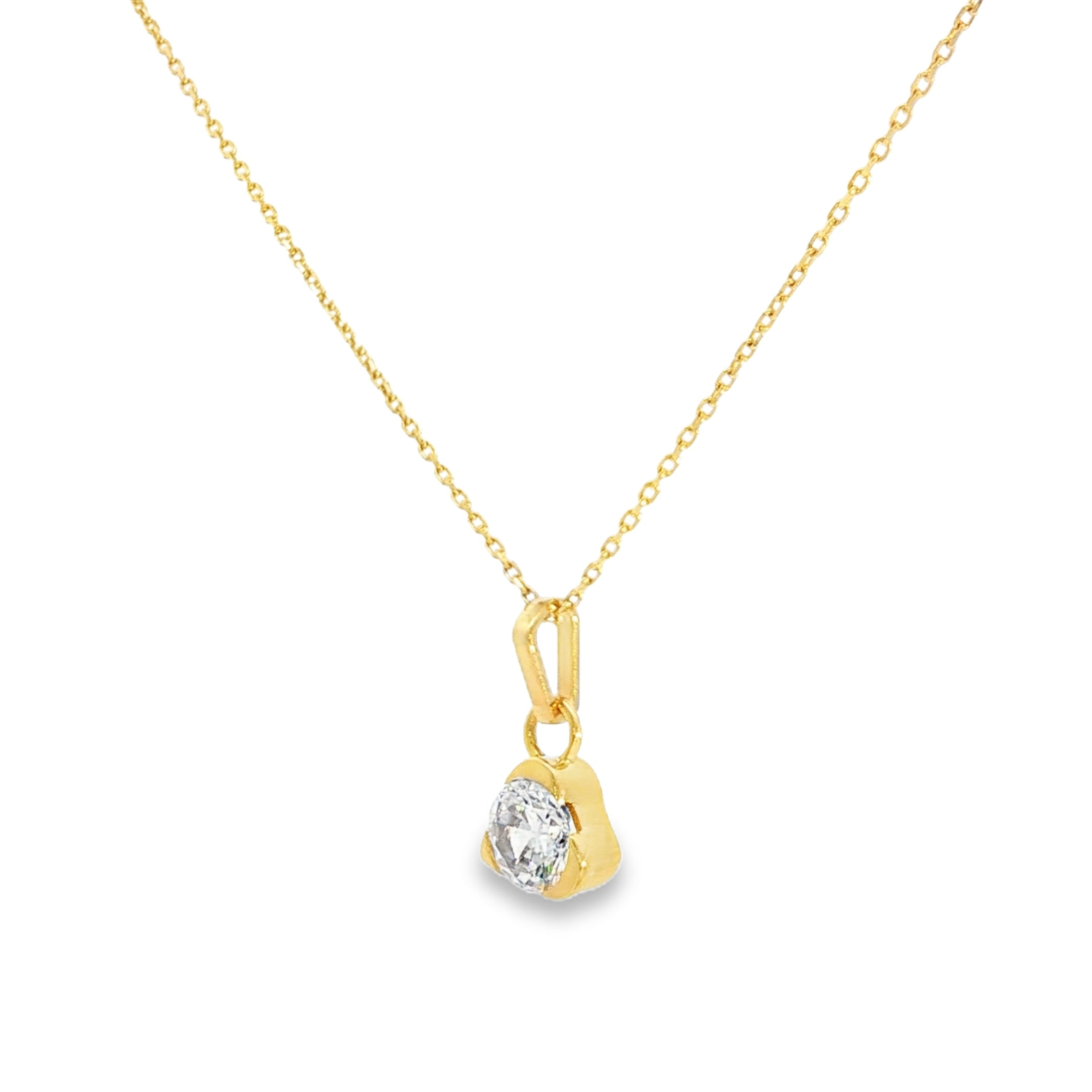 Yellow Gold Charm Necklace with Trillion Cut CZ