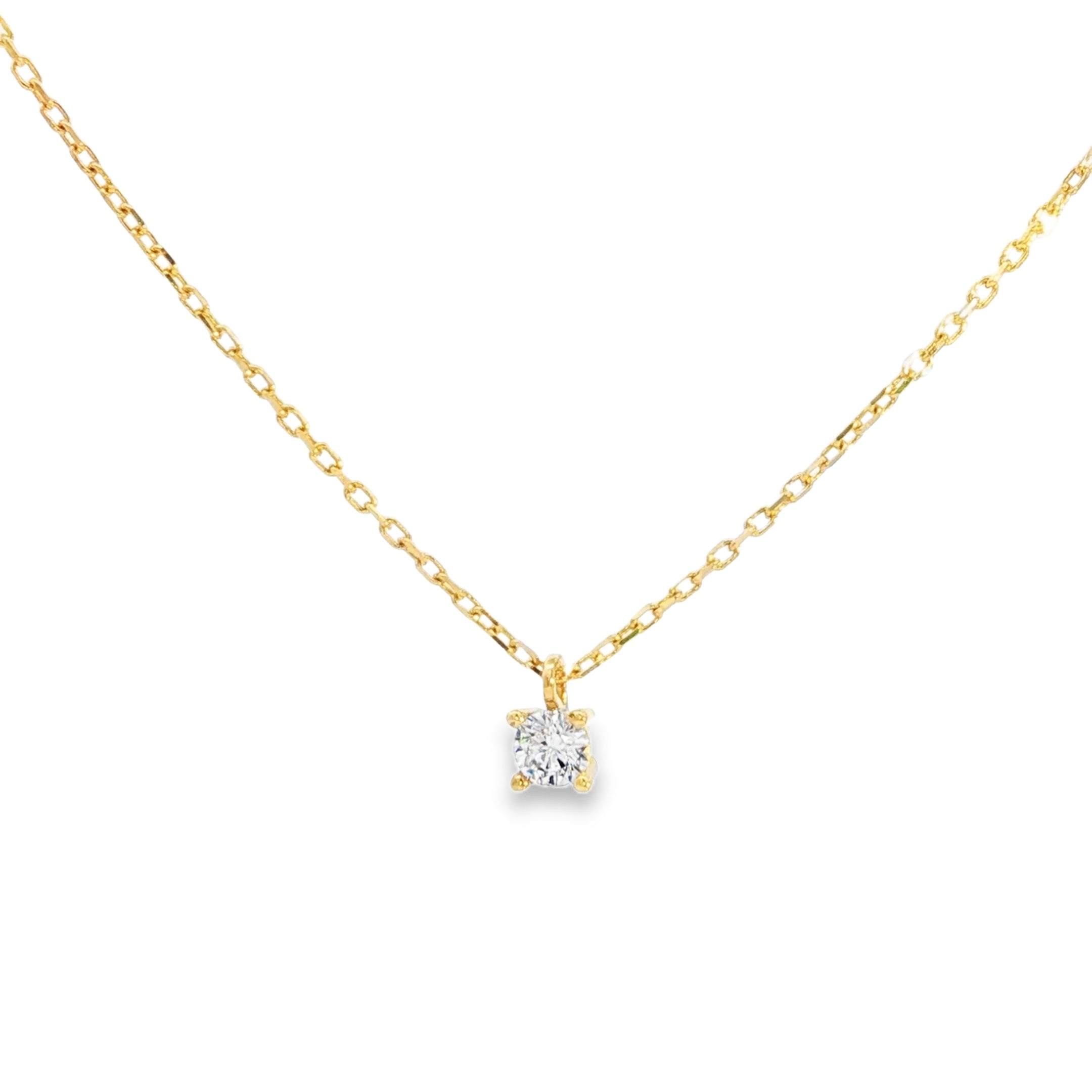 Delicate Yellow Gold Necklace with Square Brilliant CUT CZ Pendant