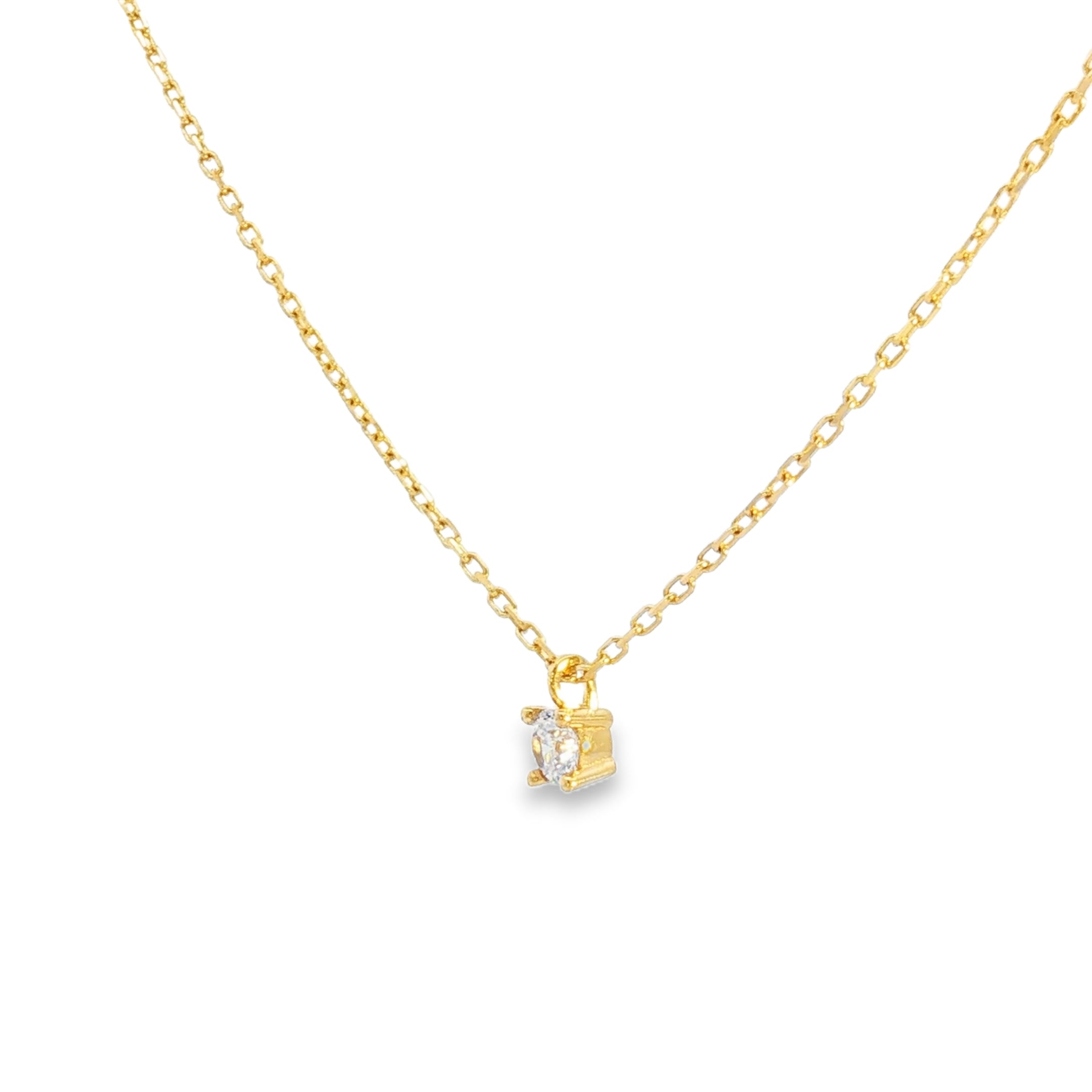 Delicate Yellow Gold Necklace with Square Brilliant CUT CZ Pendant