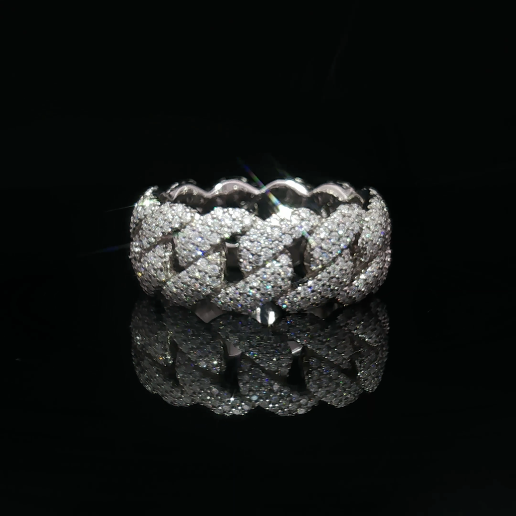White Gold Band Ring with Round Cut Diamonds