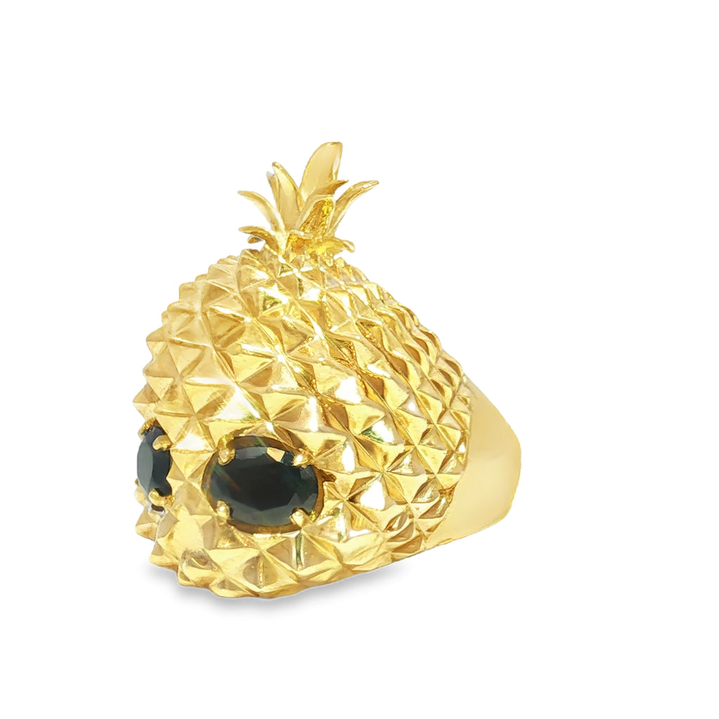 14K Gold Pineapple Skulls Ring