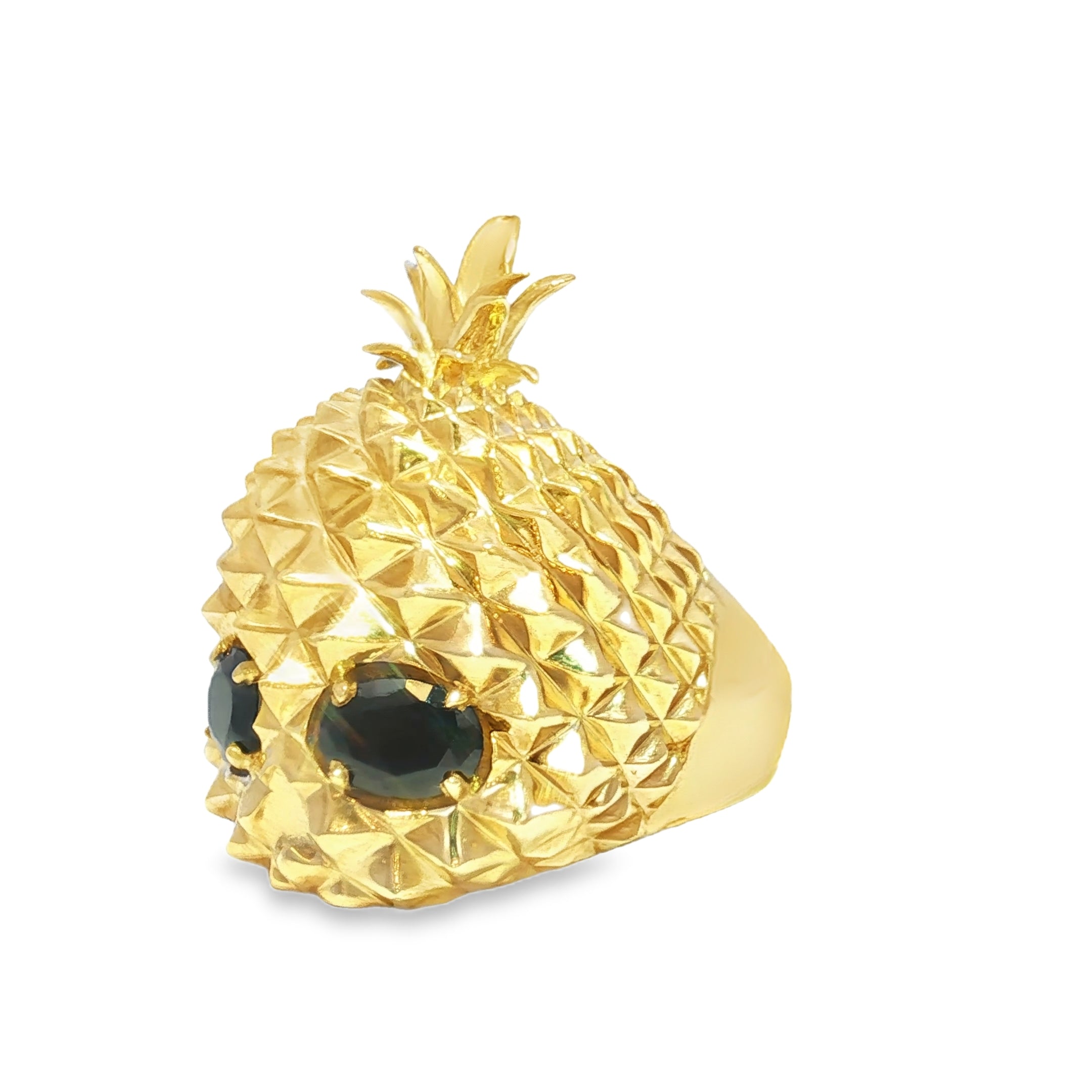 14K Gold Pineapple Skulls Ring