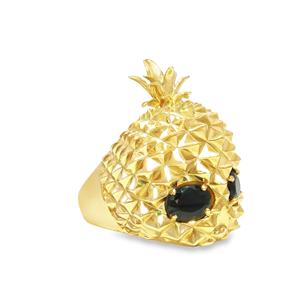 14K Gold Pineapple Skulls Ring