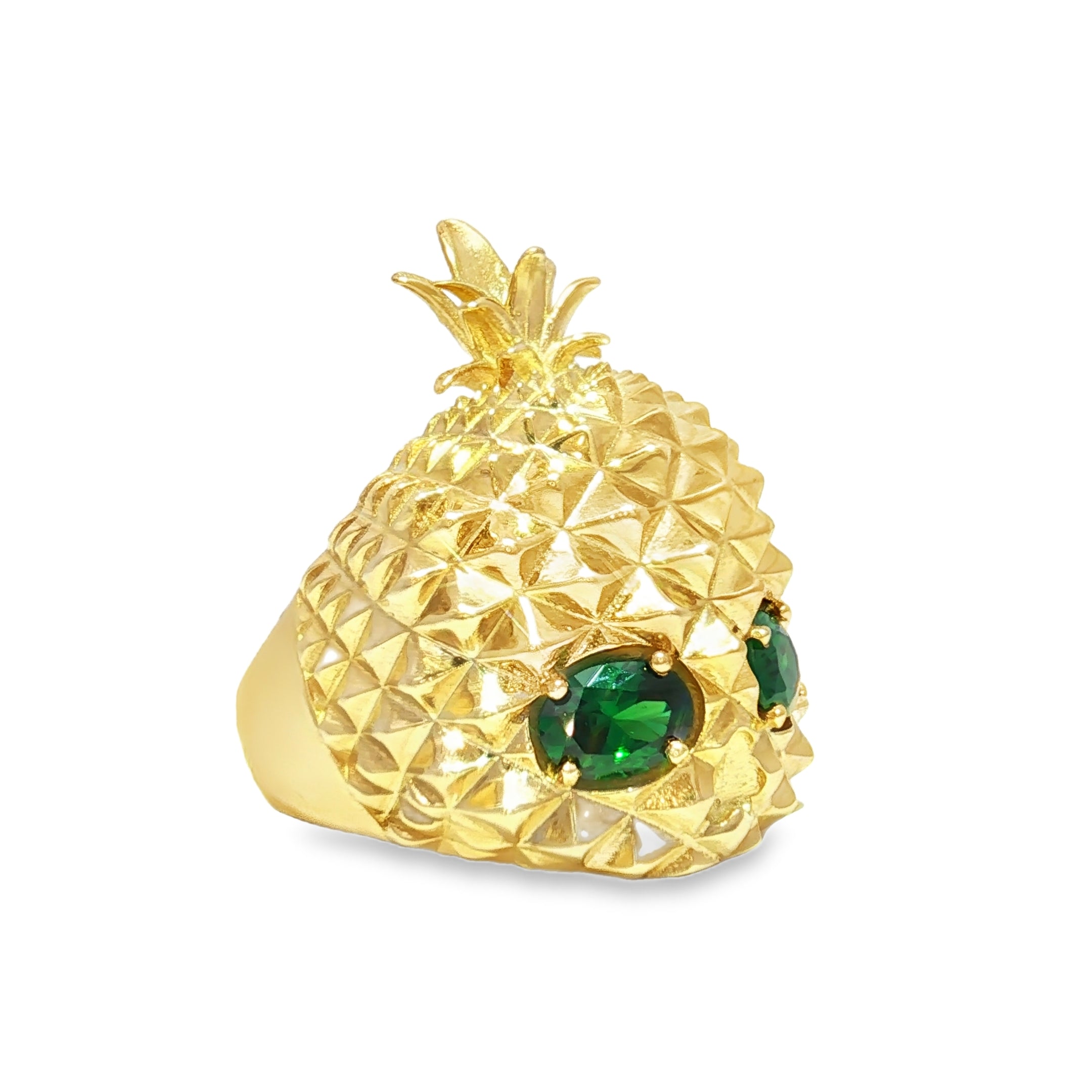 14K Gold Pineapple Skulls Ring