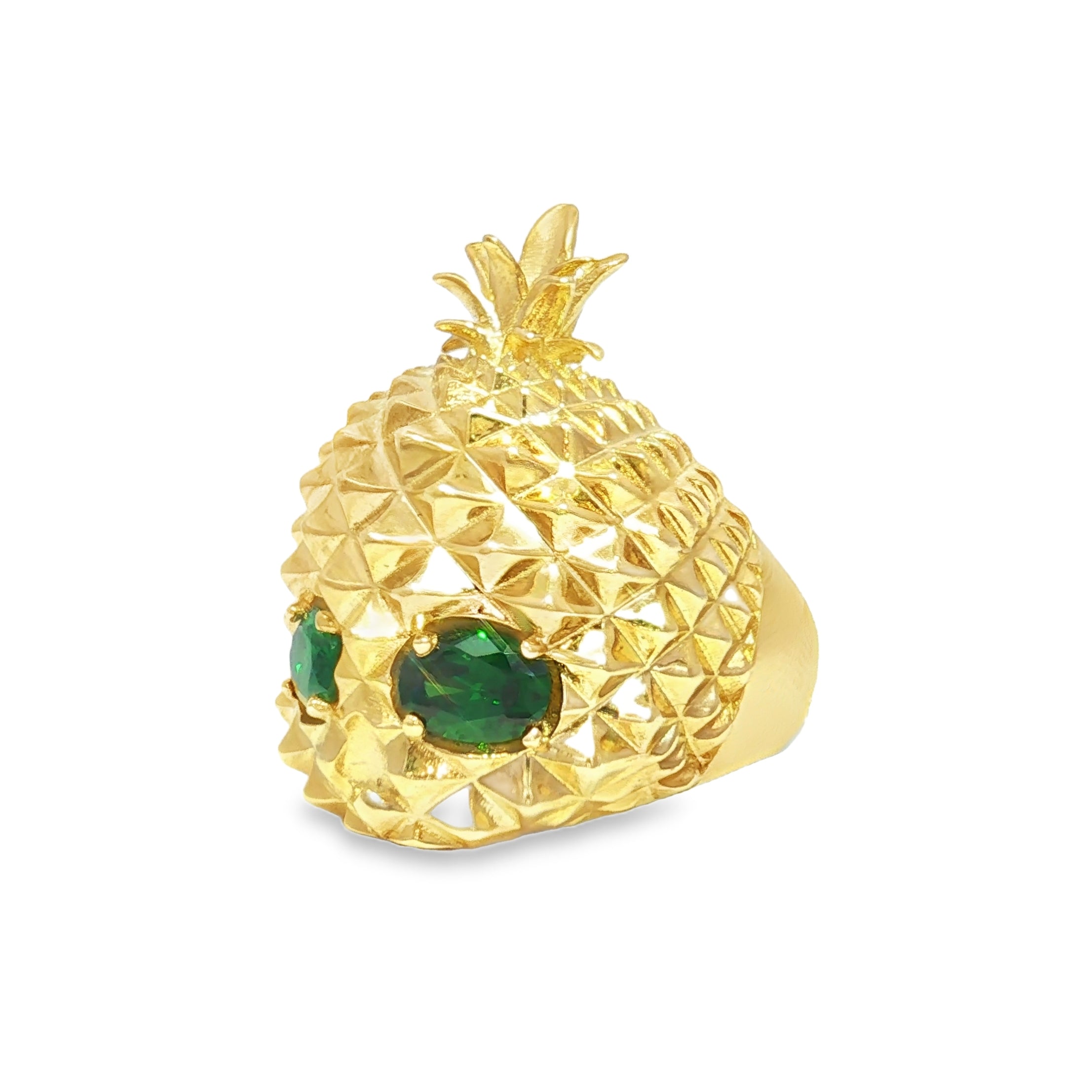 14K Gold Pineapple Skulls Ring