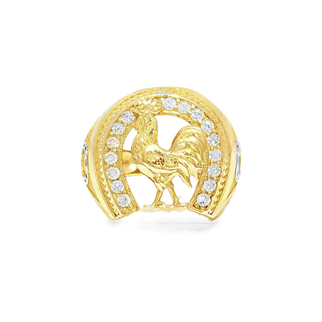 Horseshoe Rooster Ring in 14K Gold