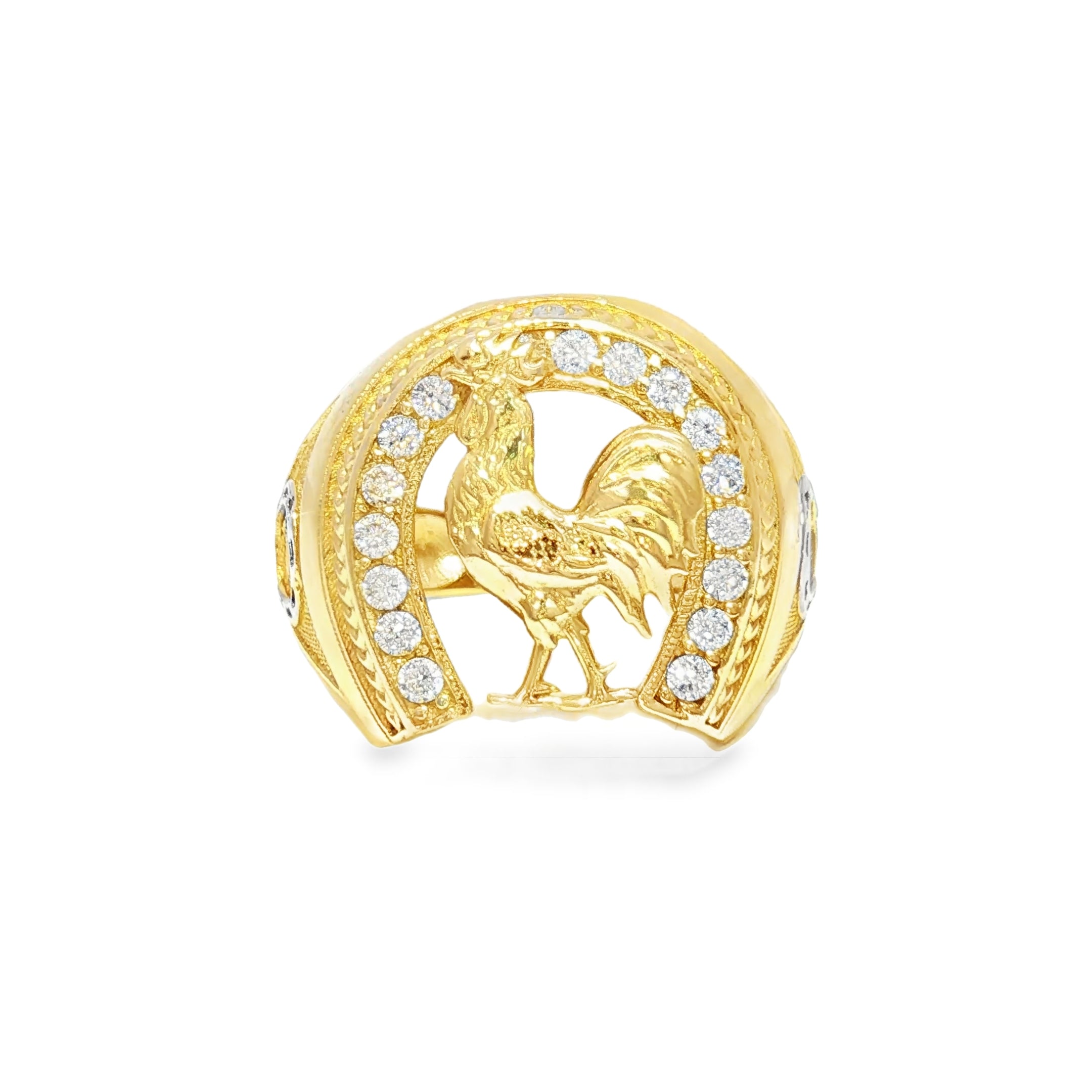 Horseshoe Rooster Ring in 14K Gold