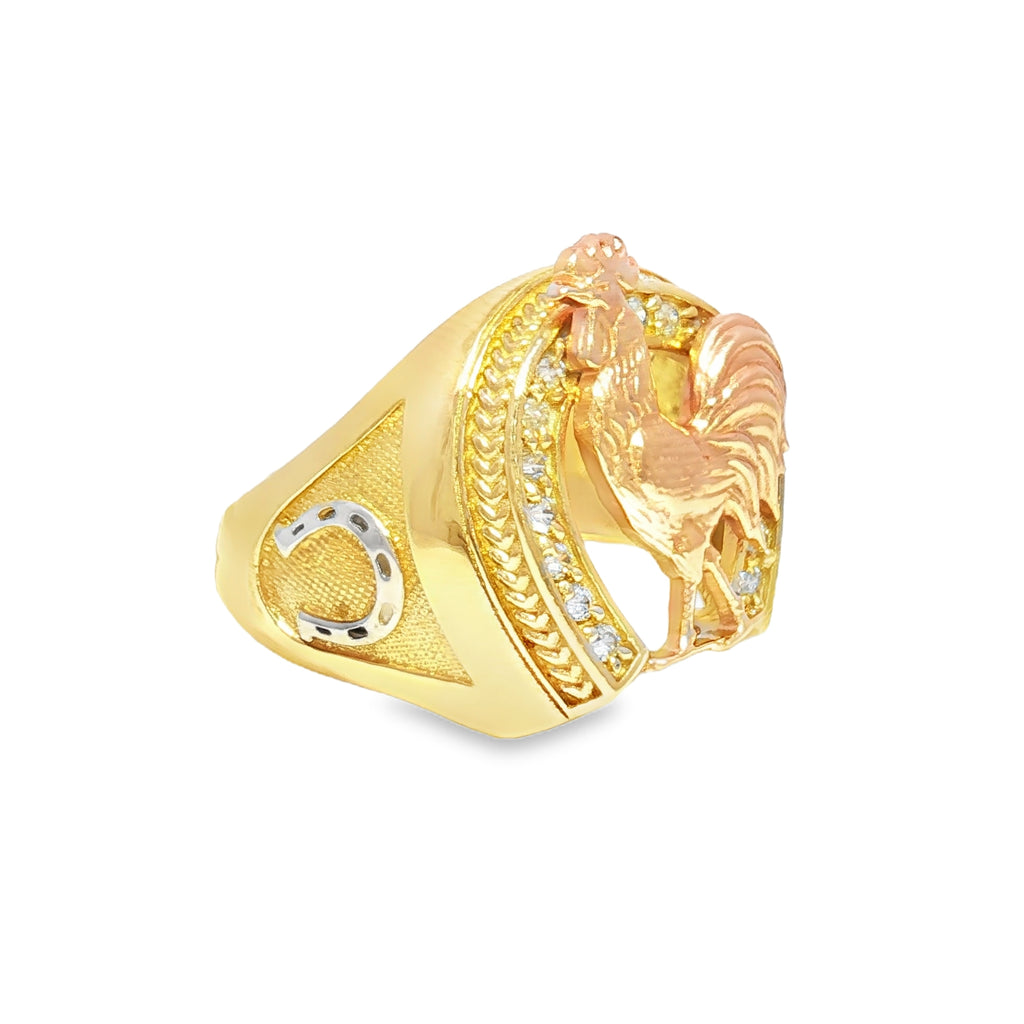 Horseshoe Rooster Ring in 14K Gold
