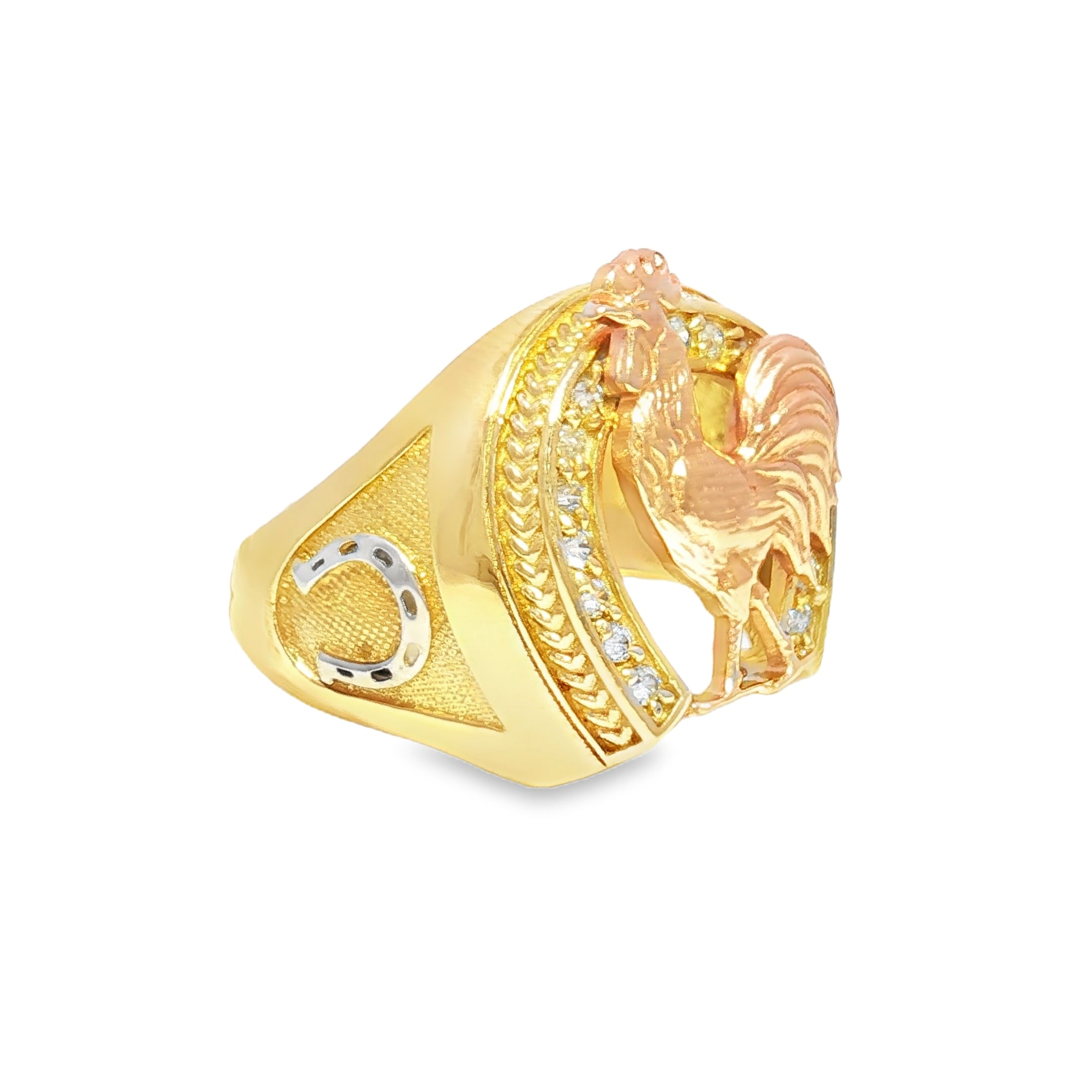 Horseshoe Rooster Ring in 14K Gold