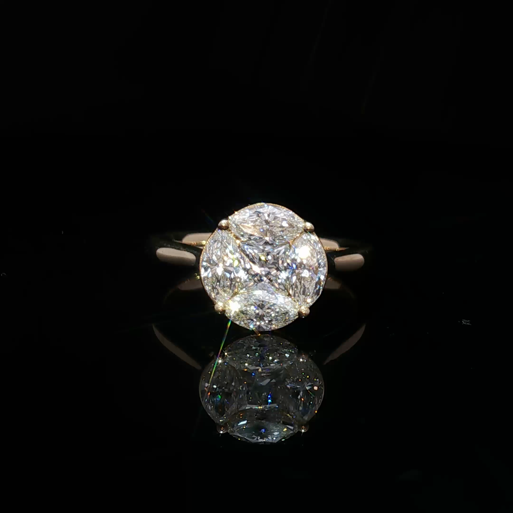 Princess/Marquise Brilliant Cut Diamond Ring in yellow gold