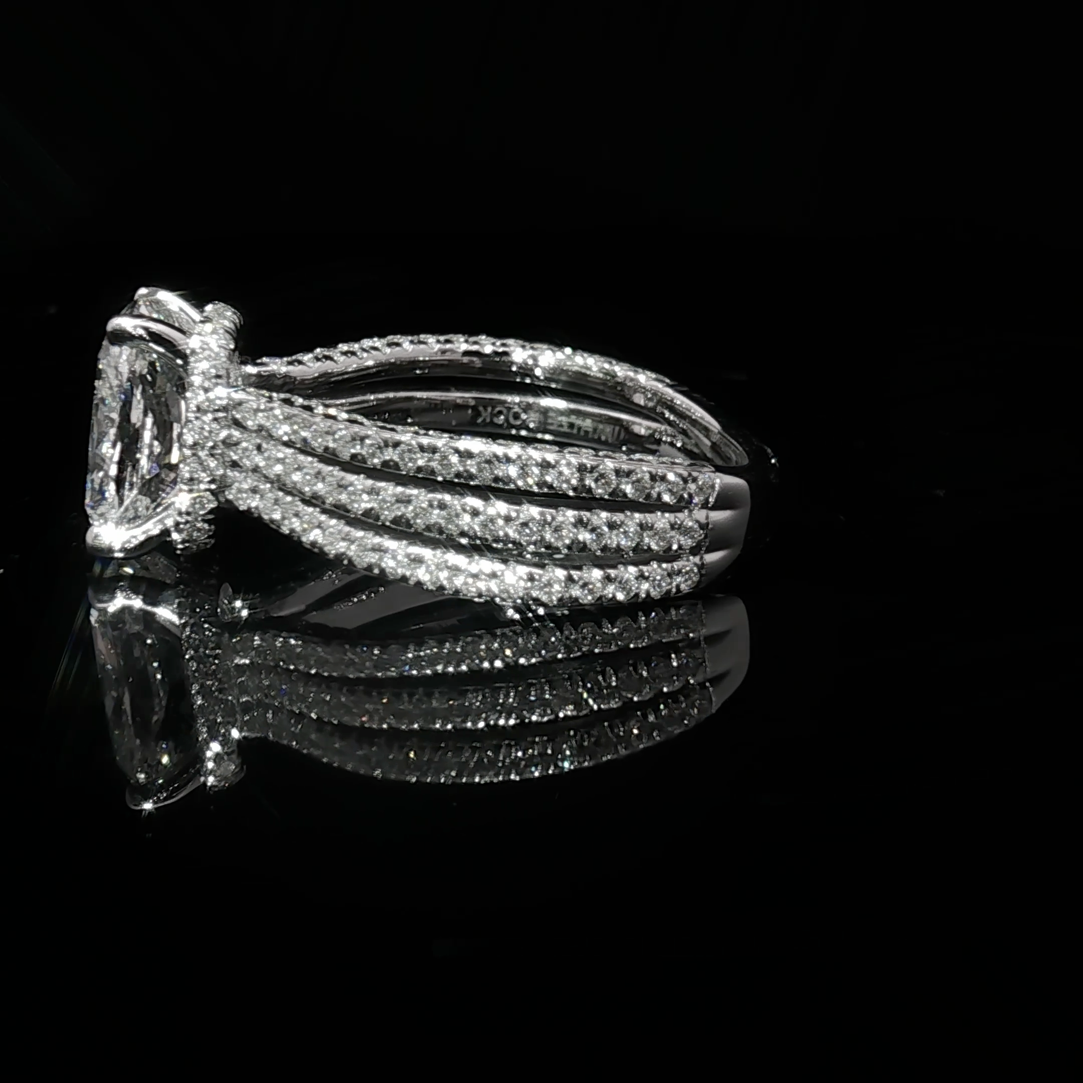 White Gold Multistone Ring with Cushion Cut Diamond