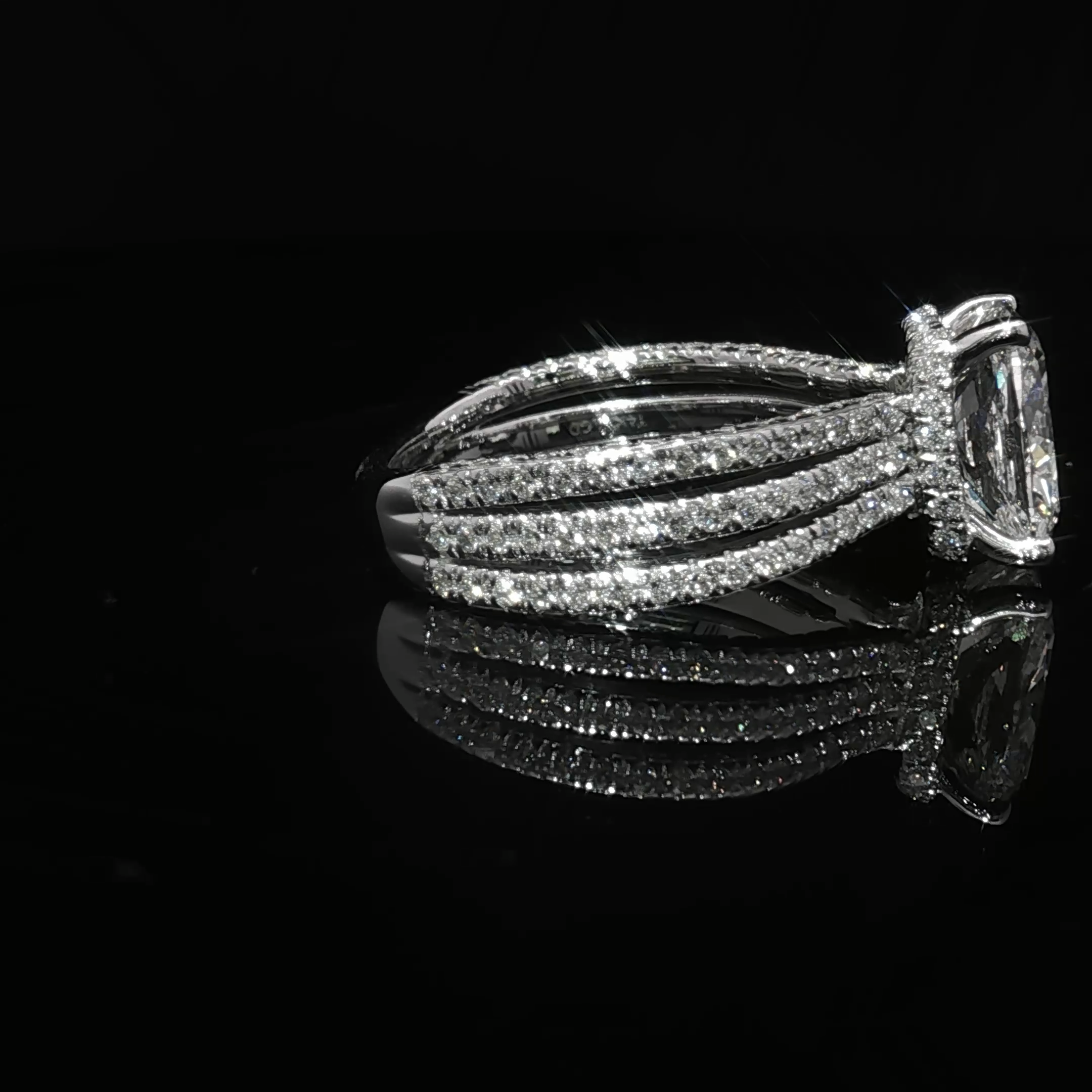 White Gold Multistone Ring with Cushion Cut Diamond