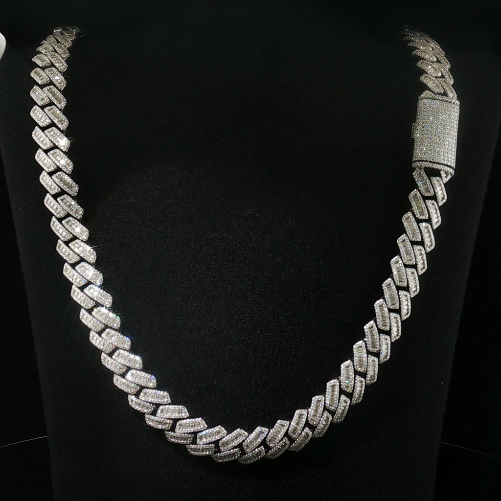 14mm Baguette Moissanite Cuban Link Chain
