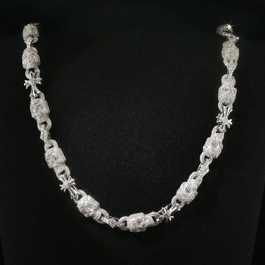 10mm Moissanite Skull & Cross Link Chain