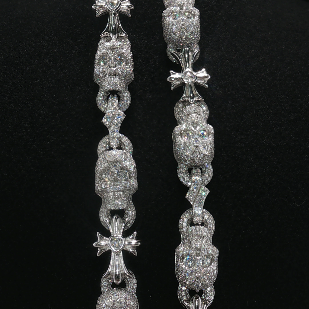 10mm Moissanite Skull & Cross Link Chain