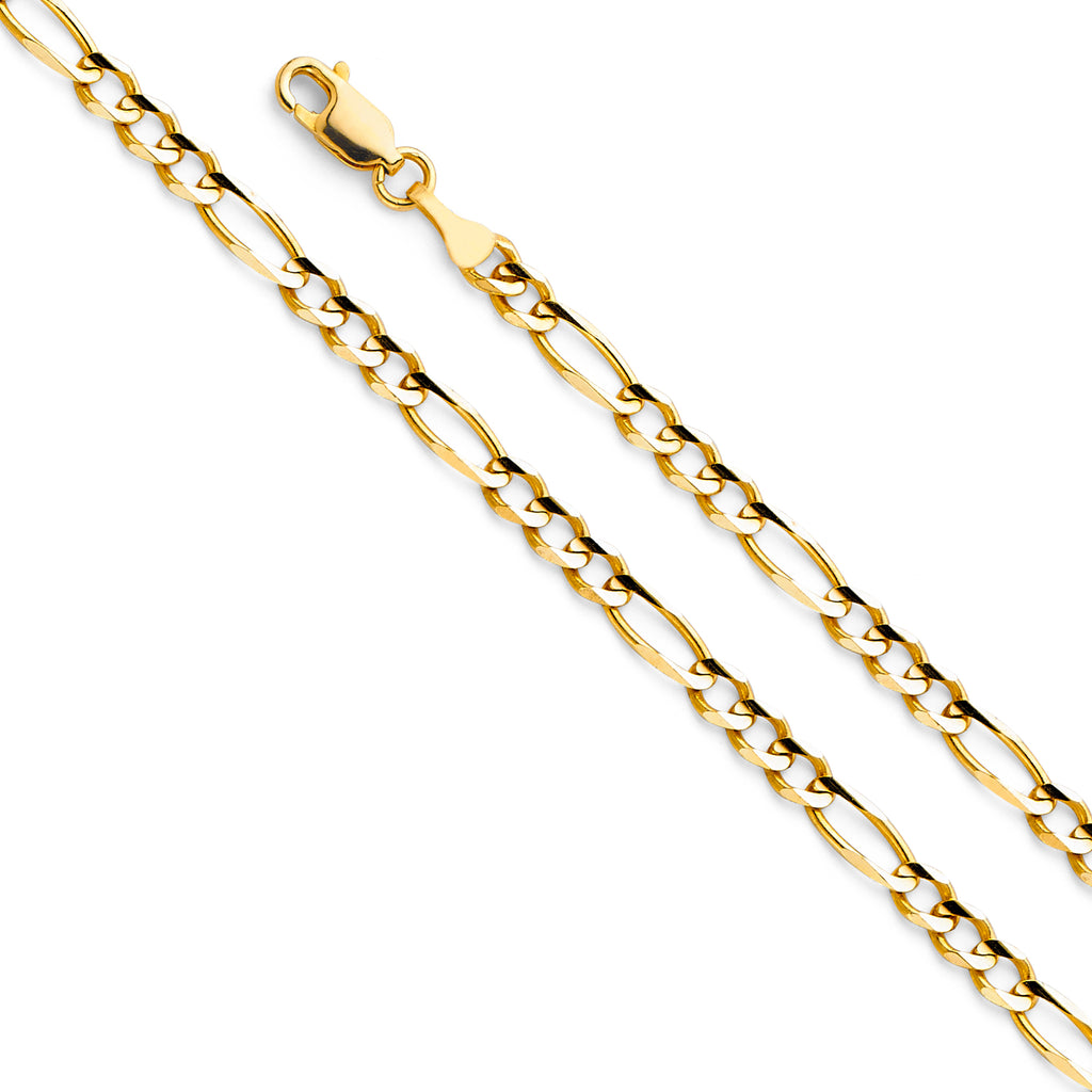 Elegant 14K Yellow Gold Figaro Chain: 4mm Concave, Durable, 7.5-inch Length