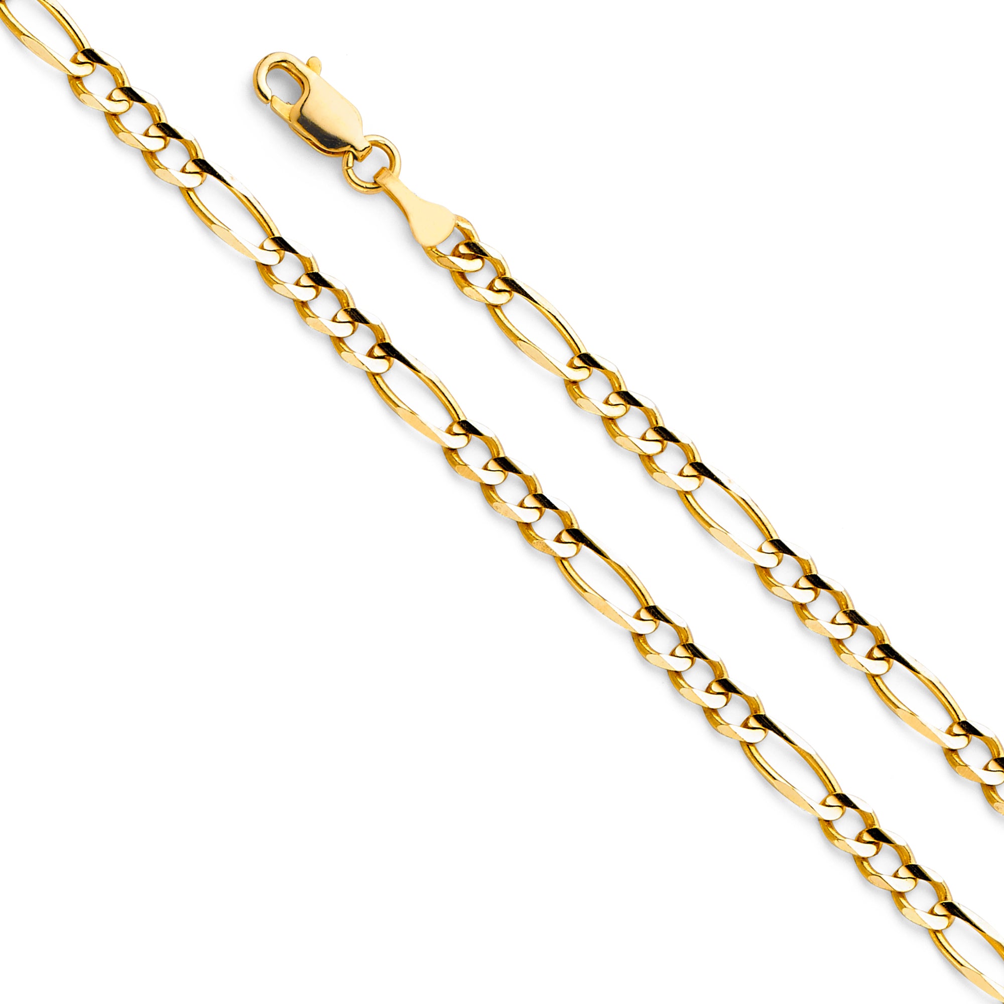 Elegant 14K Yellow Gold Figaro Chain: 4mm Concave, Durable, 7.5-inch Length