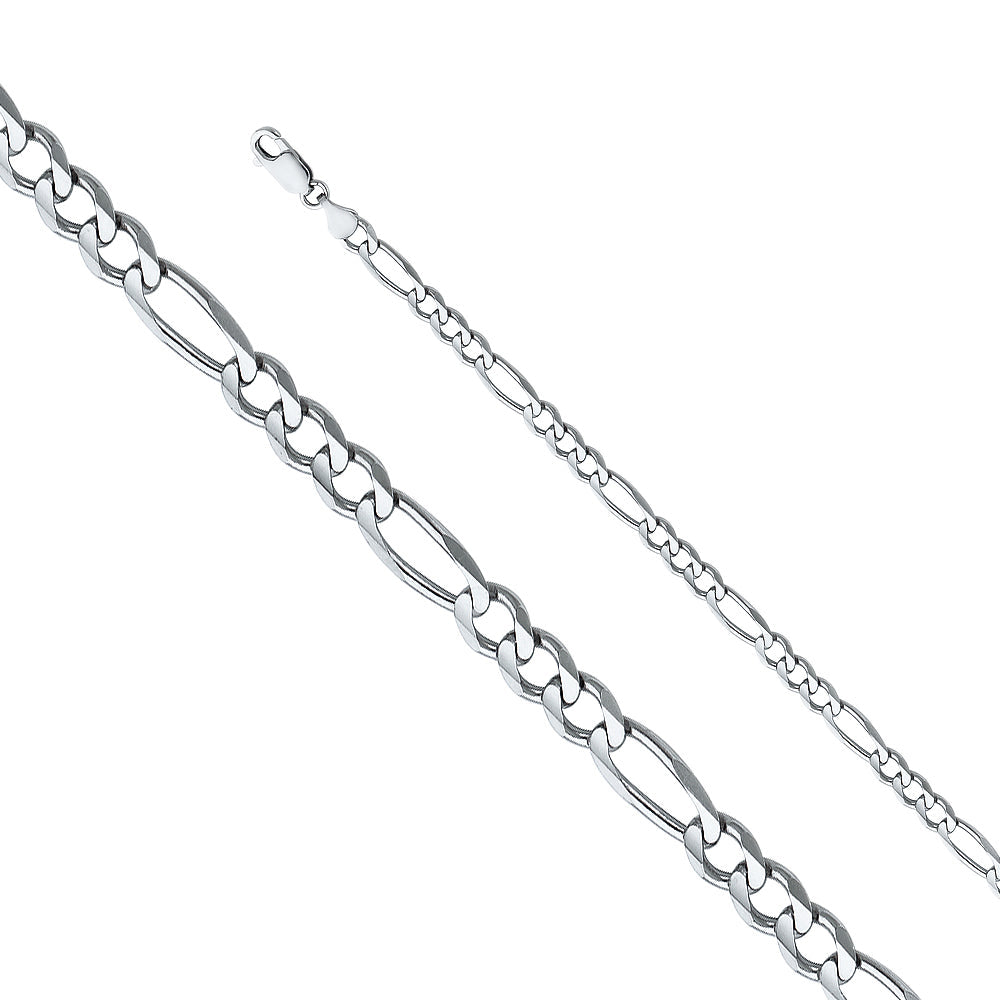 Elegant 14K White Gold 4.7mm Figaro 3+1 Concave Chain Necklace