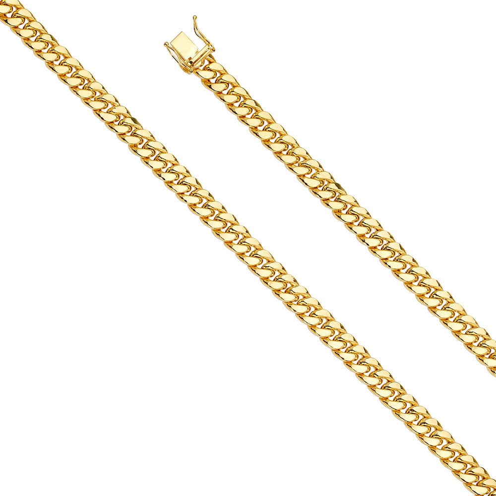 14K Yellow Gold 8mm Hollow Miami Cuban Chain Bracelet Box Lock