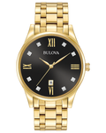 Bulova Classic Diamond Black Dial Gold-Tone Stainless Steel Men's Watch 97D108
