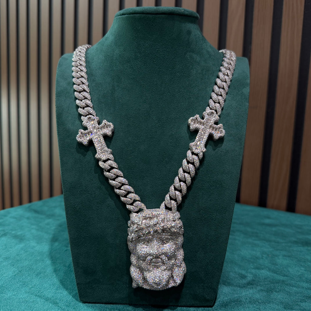 17mm Moissanite Jesus Pendant Cuban Link Chain