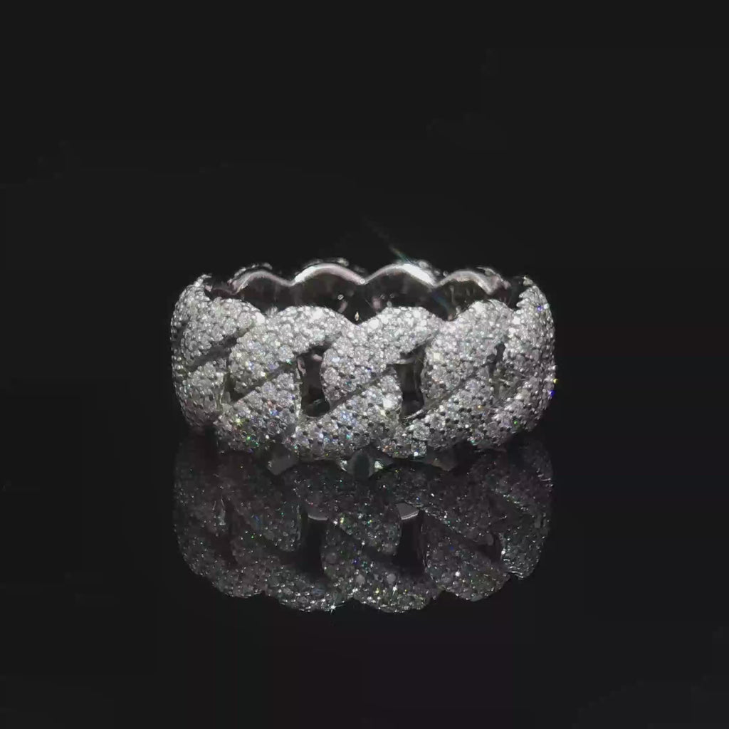 White Gold Band Ring with Round Cut Diamonds