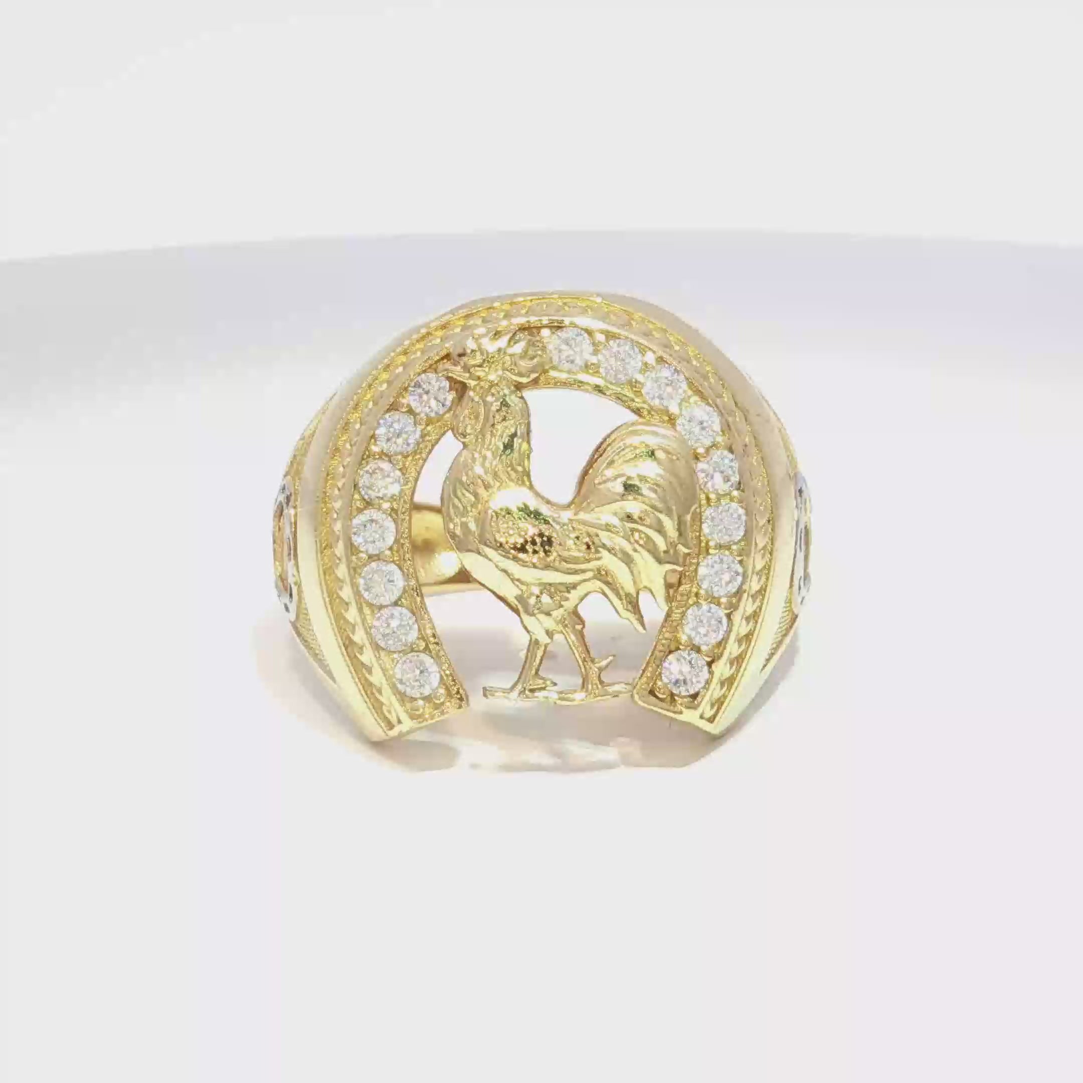 Horseshoe Rooster Ring in 14K Gold