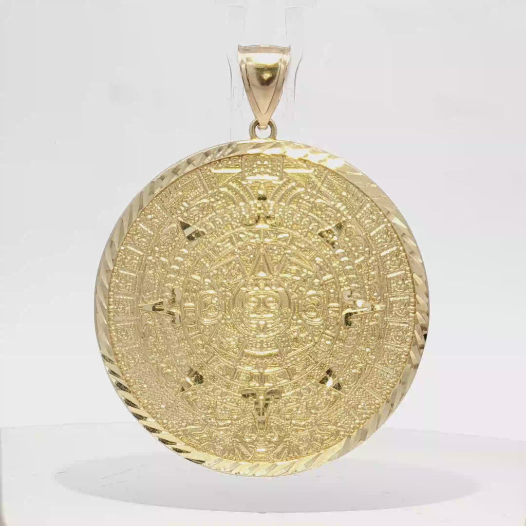 14k Aztec Calendar Medallion Pendant