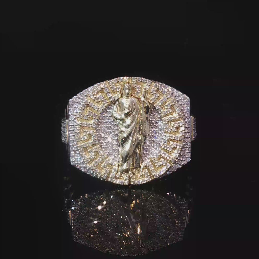 10K Yellow Gold Diamond Signet Ring with Saint Jude