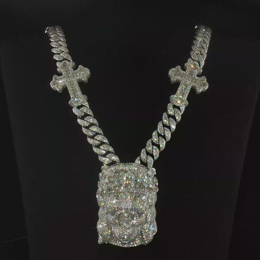 17mm Moissanite Jesus Pendant Cuban Link Chain
