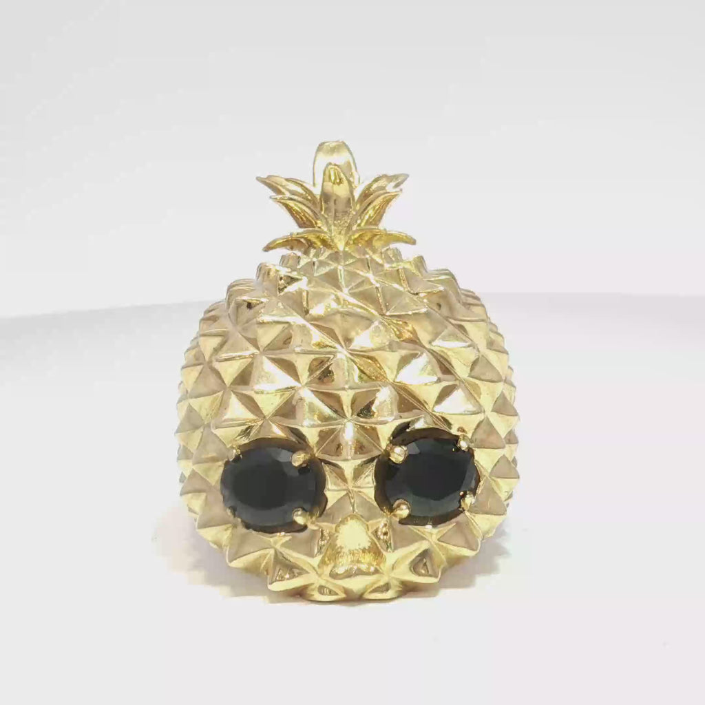 14K Gold Pineapple Skulls Ring