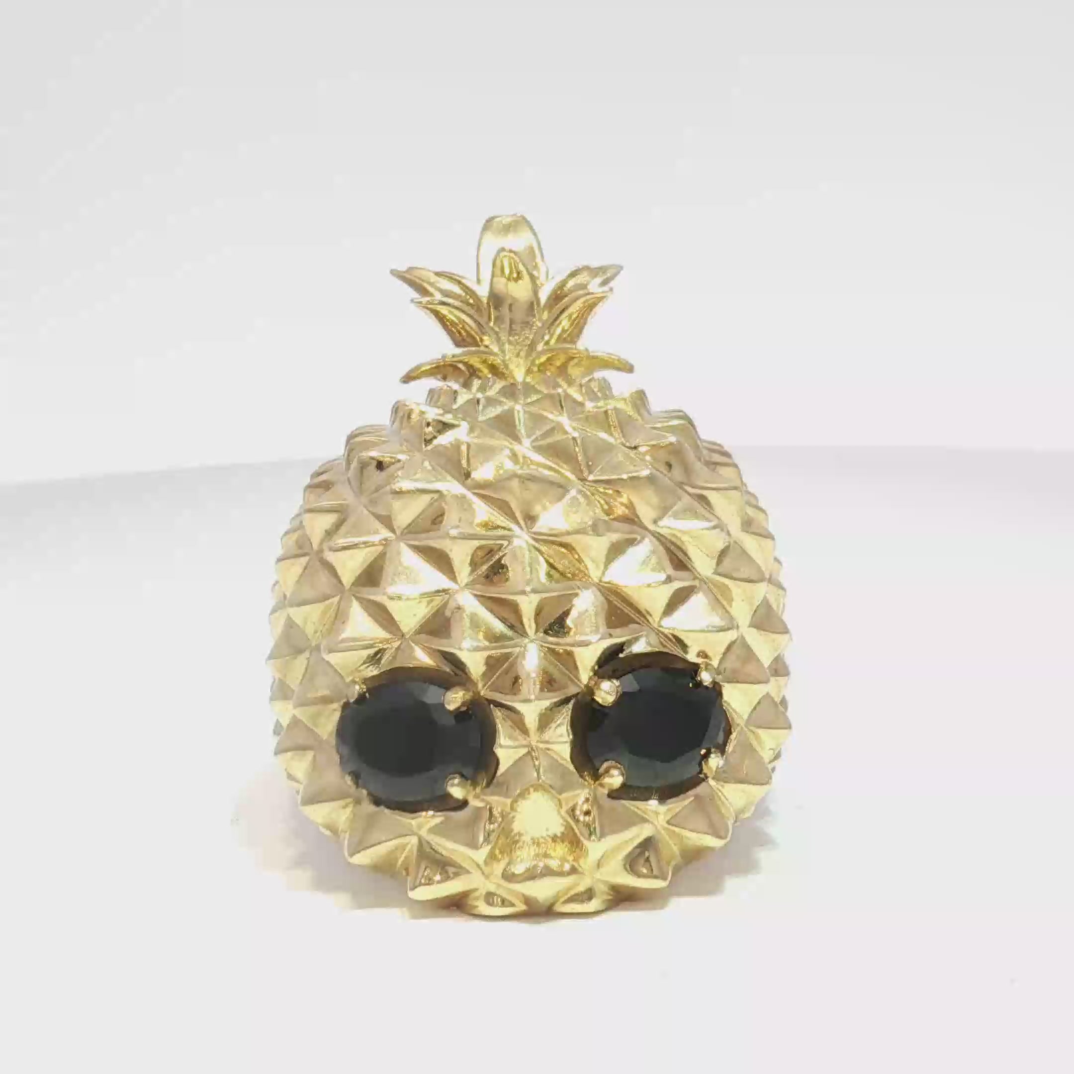 14K Gold Pineapple Skulls Ring