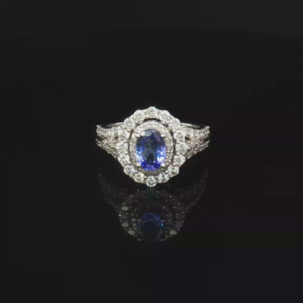 14k White Gold Ring with Oval Tanzanite and VS Natrual Diamonds