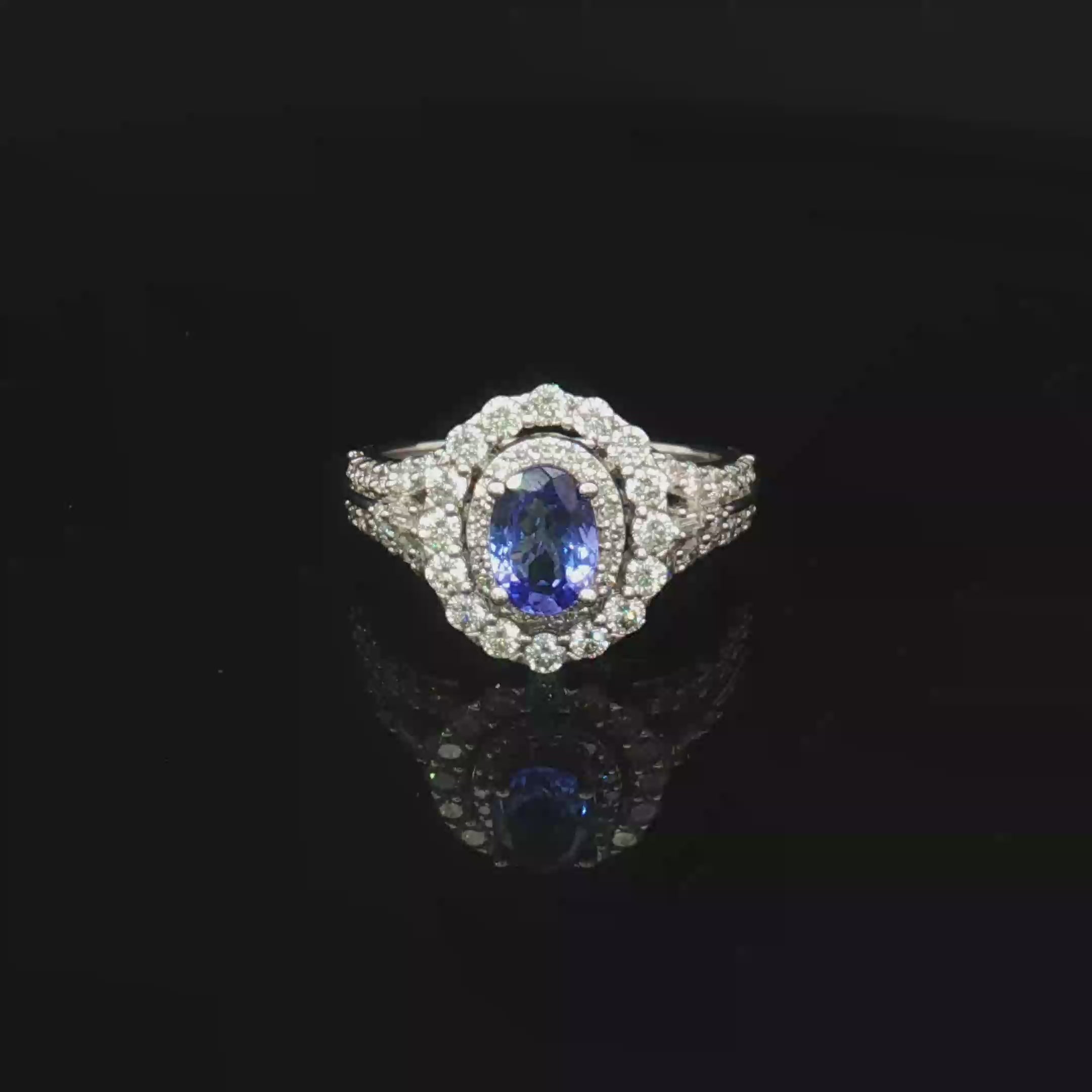 14k White Gold Ring with Oval Tanzanite and VS Natrual Diamonds