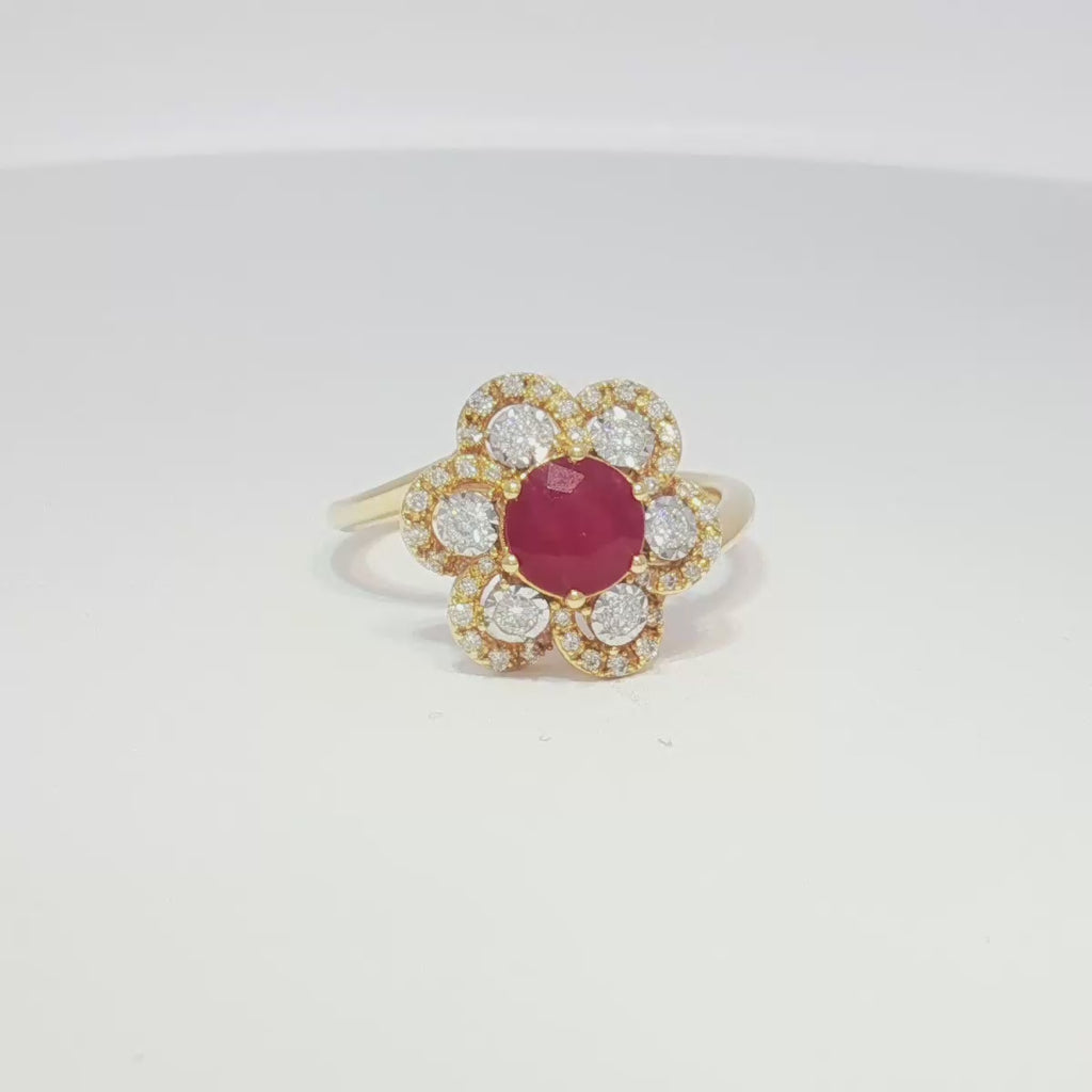 14K Cocktail Ring with Round Cut Ruby