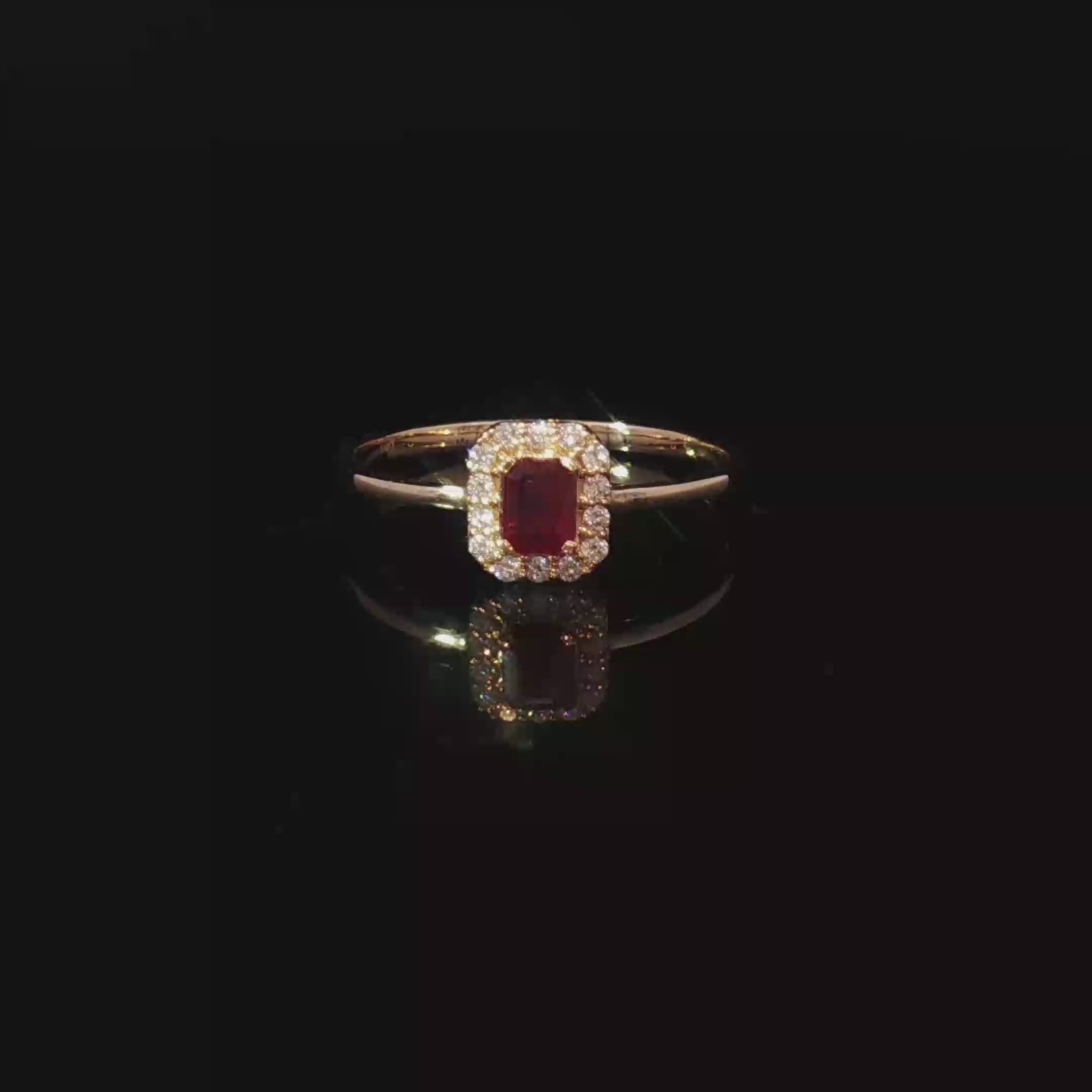 Yellow Gold Multistone Ring Featuring an Emerald Cut Ruby