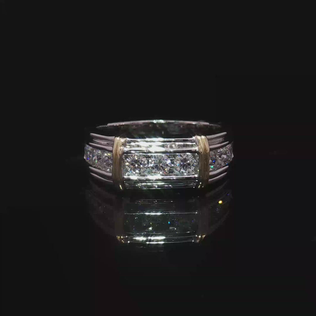 14K Two tone Gold Band Ring with Round Cut Brilliant Diamonds