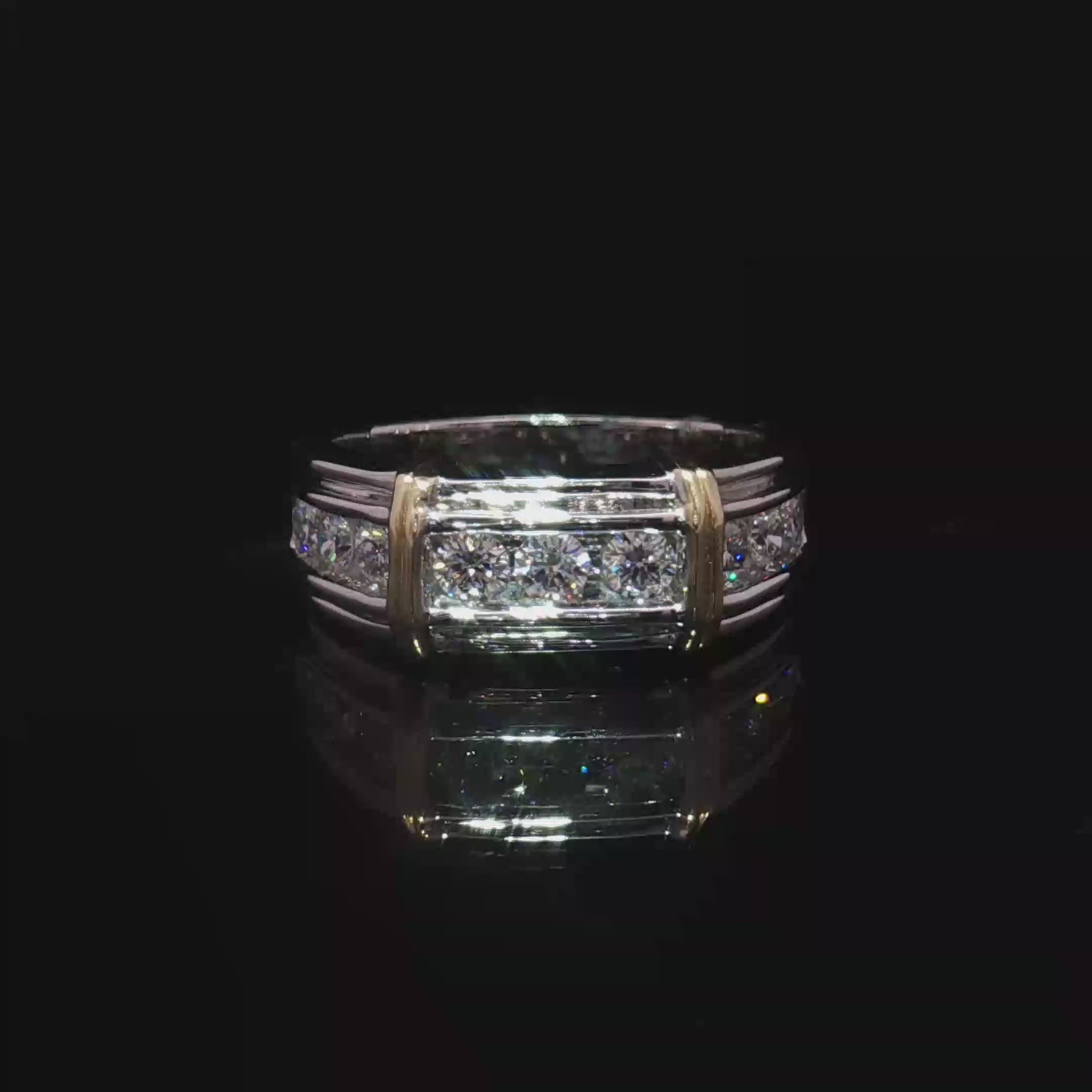 14K Two tone Gold Band Ring with Round Cut Brilliant Diamonds